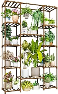 Bamworld 62.2'' Tall Plant Stand Indoor Large Plant Shelf for Multiple Plants Wood Flower Stand Outdoor Hanging Plant Rack for Living Room Garden Balcony Home Decor
