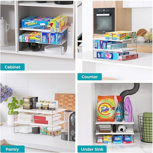 Miniatura 8 de Oylik Kitchen Wrap Organizer 2 Pack, Expandable Foil and Plastic Wrap Organizer Shelves, 3 Tier Height Adjustable, Kitchen Cabinet Counter Storage