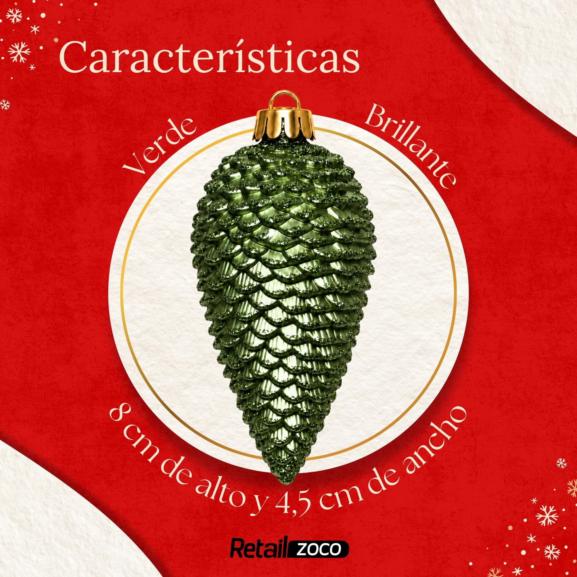 Piñas de Navidad, Adornos Arbol Navidad, 6 Piezas, Verde - imagen 4