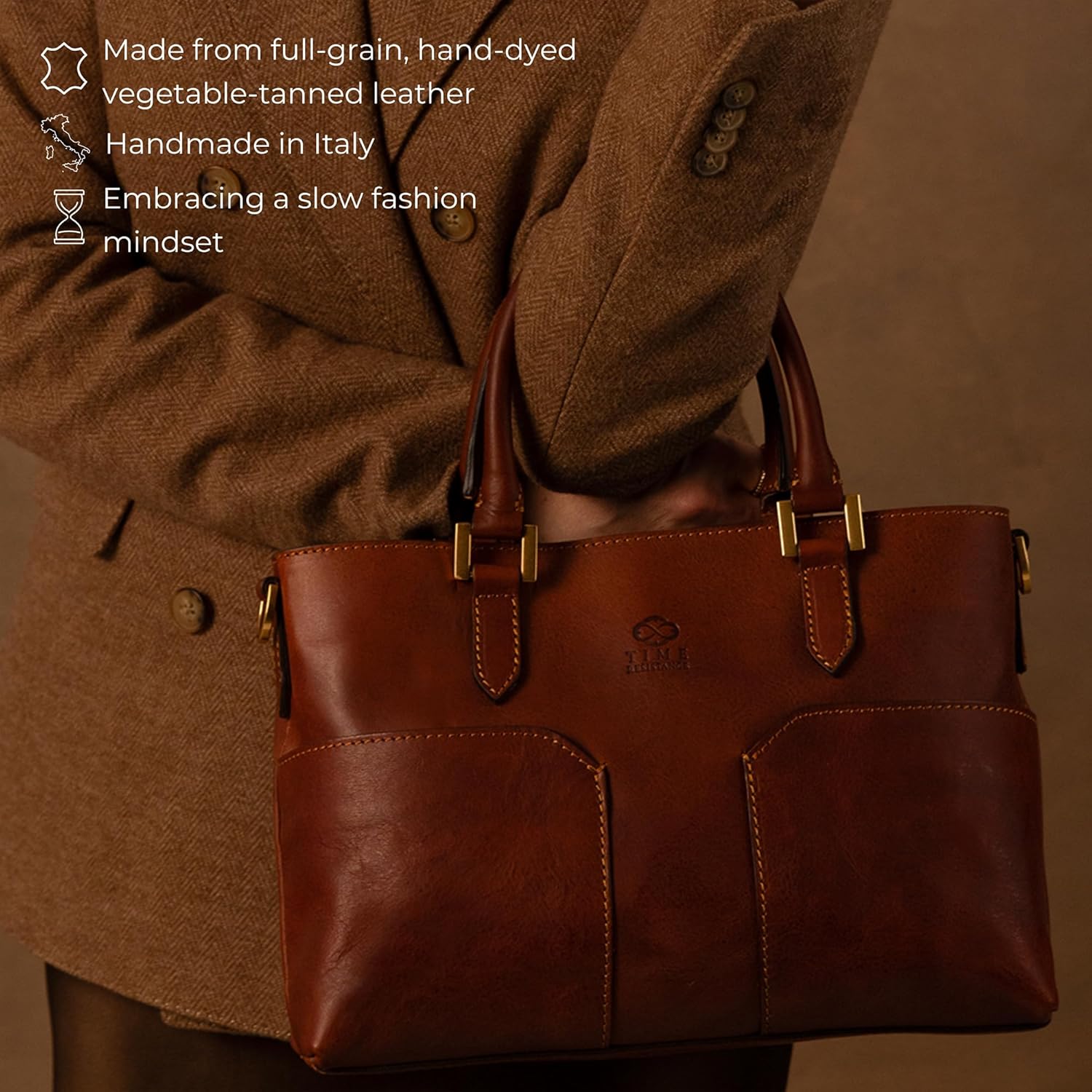 Time Resistance Full-Grain Leather Purse for Women - Leather Handbag - Top Handle Bag - Tote Bag - Image 4