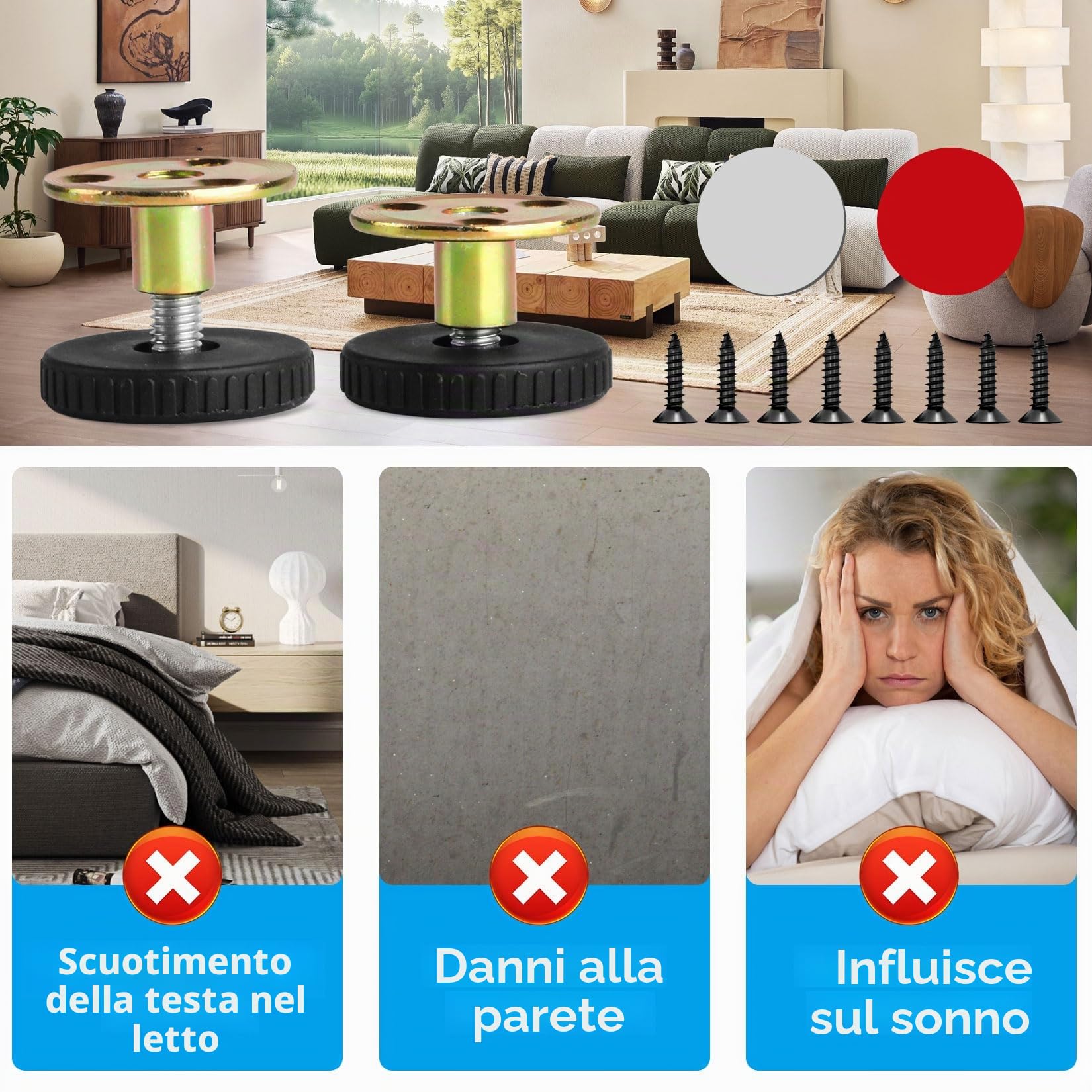 10 PzPiedini per Mobili Regolabili in Altezza 24 - 37 mm, Piedini Regolabili per Mobili, Gambe Piedi per Mobilie Tavolo Sedia Divano Letto Mensole Piedini di Livellamento, con Cuscinetti & Accessori
