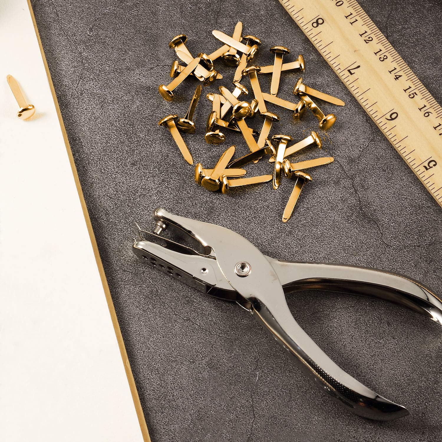 300 Pieces 3/4 Inch Paper Fasteners Small Round Metal Brads with Hole Punch for Scrapbooking Crafts Making DIY (Gold)