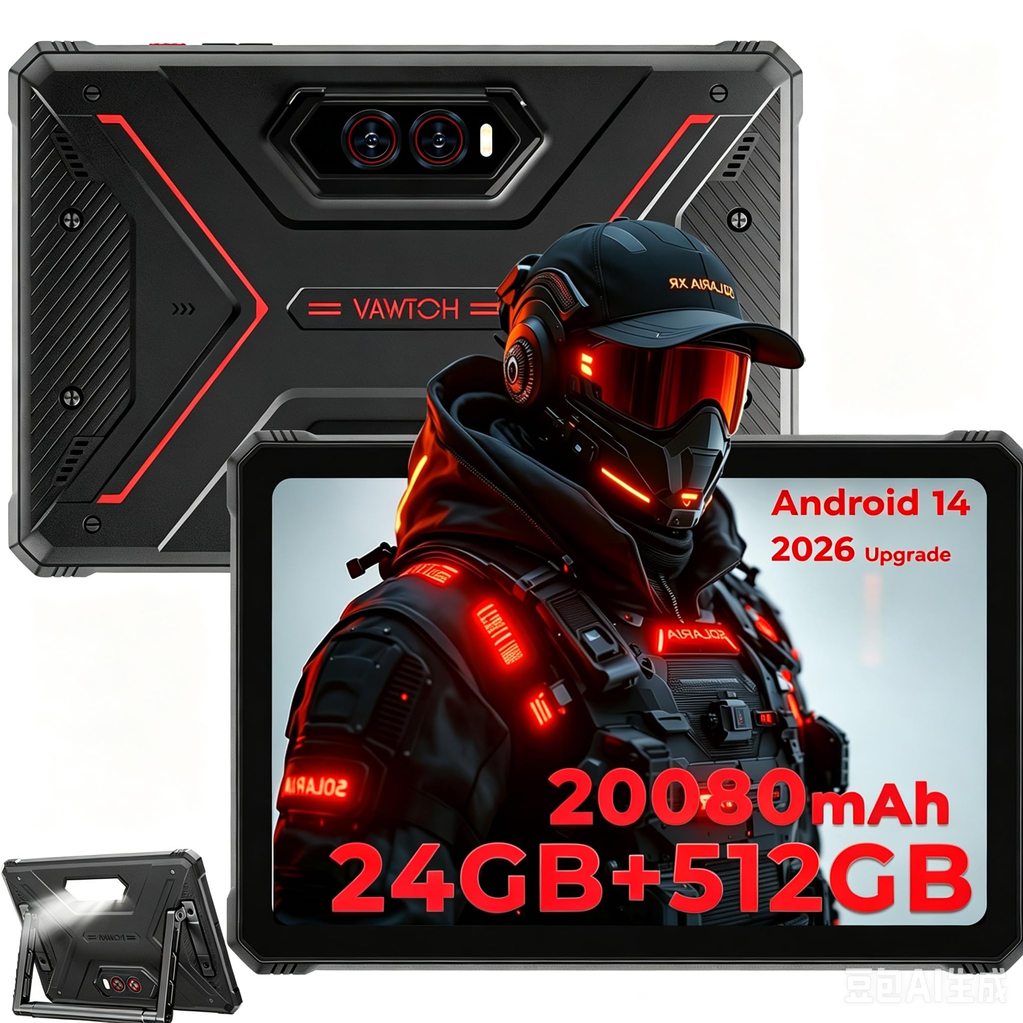 HOTWAV R9 Plus Outdoor Tablet Android 14, 11" 2K FHD+ Baustelle Tablets, Octa-Core 24GB+512GB+2TB TF Tablet Wasserdicht, 20080mAh 20W Schnellladung, 64MP+16MP/IP68/IP69K/Dual SIM 4G/5G WiFi/GPS/OTG