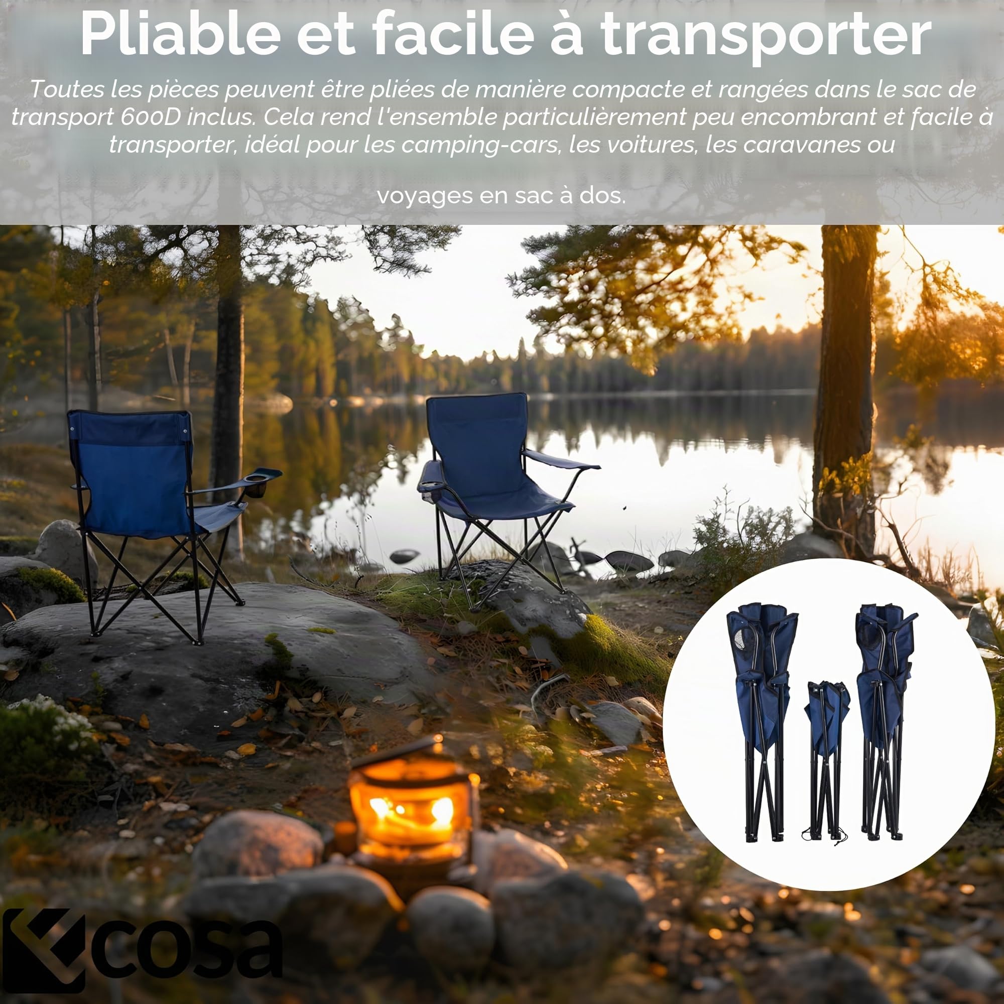 ecosa® Lot de 2 chaises de camping avec table - 2 chaises pliantes et table de camping pliables - Meubles de camping d'extérieur portables avec sac de transport - Jusqu'à 150 kg - Pour camping, jardin