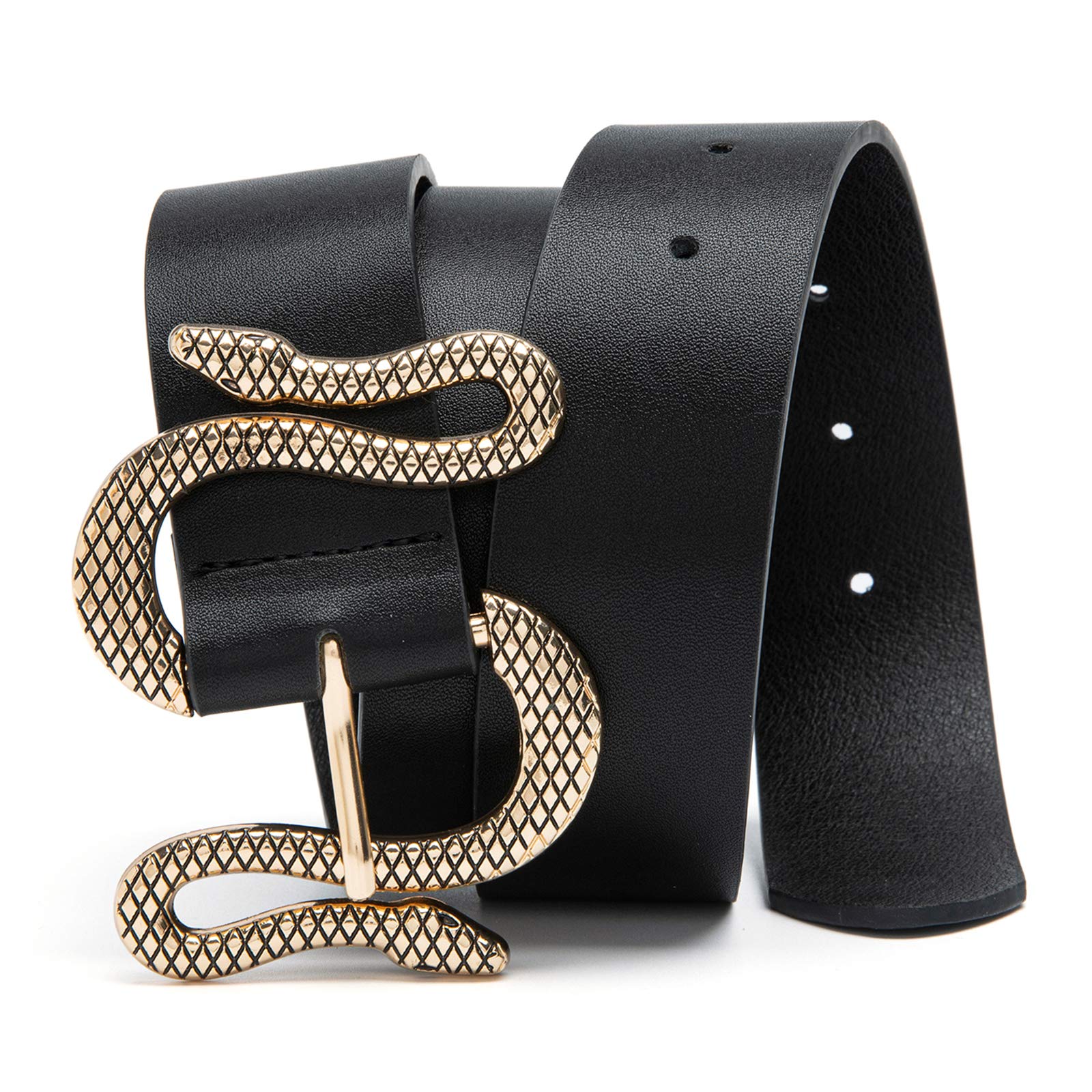 MORELESS Designer Belts for Jeans Women Leather Belt with Snake Buckle