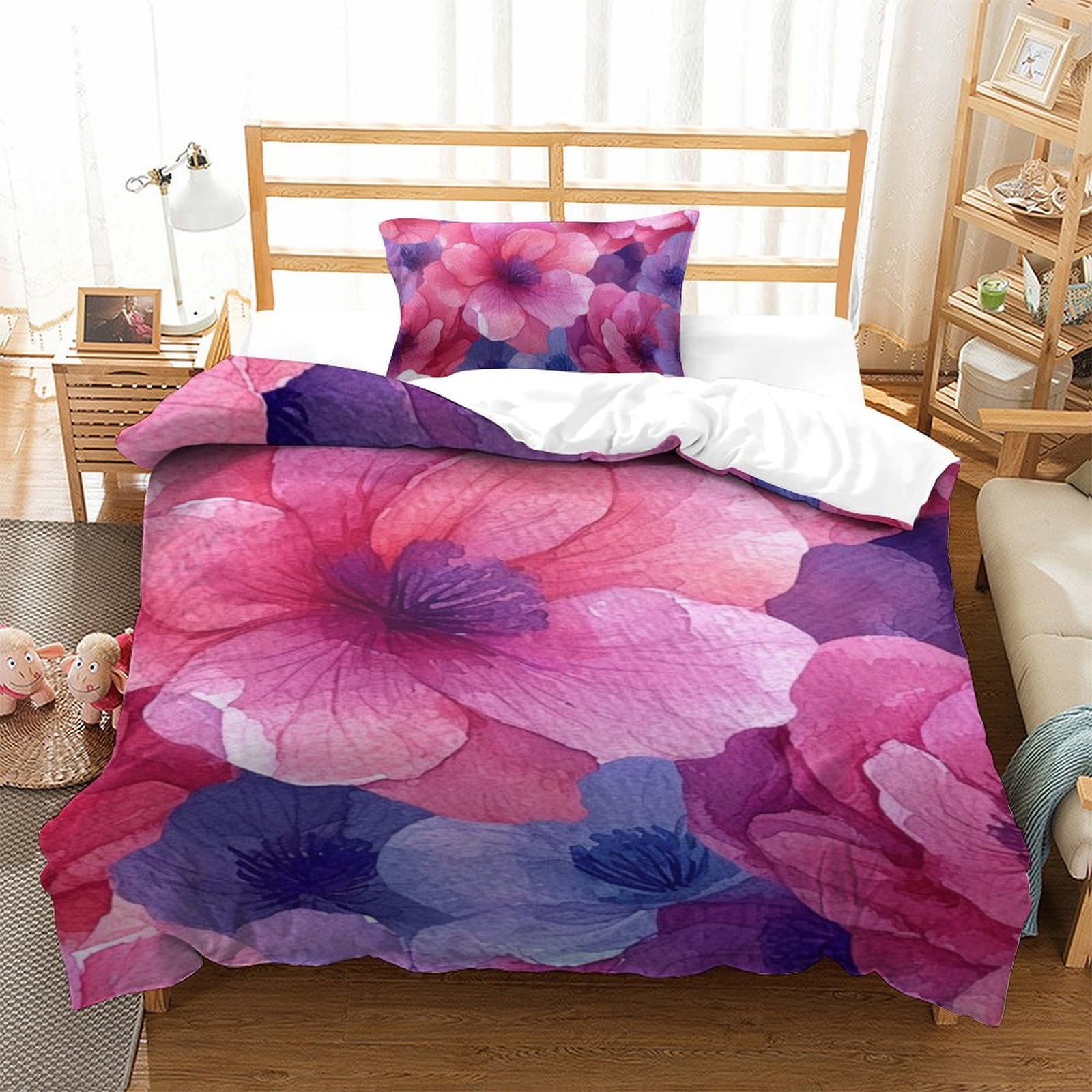 Housses de couettes fleurs microfibre lit 1 personne 135x200cm