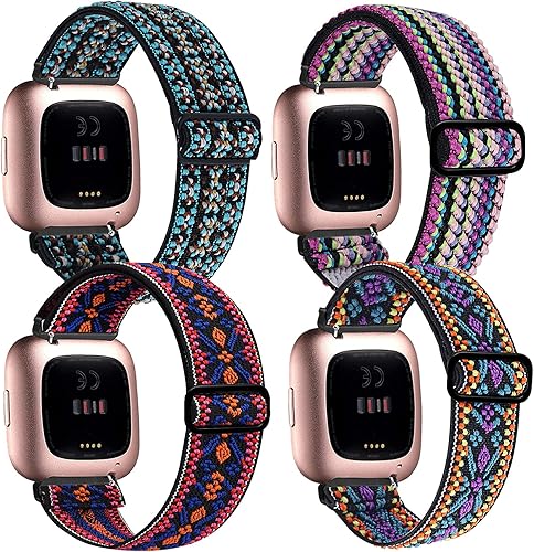 BOTNUW Paquete de 4 bandas elásticas compatibles con Fitbit Versa 2VersaVersa SEVersa Lite, reloj inteligente de fitness, correas de repuesto