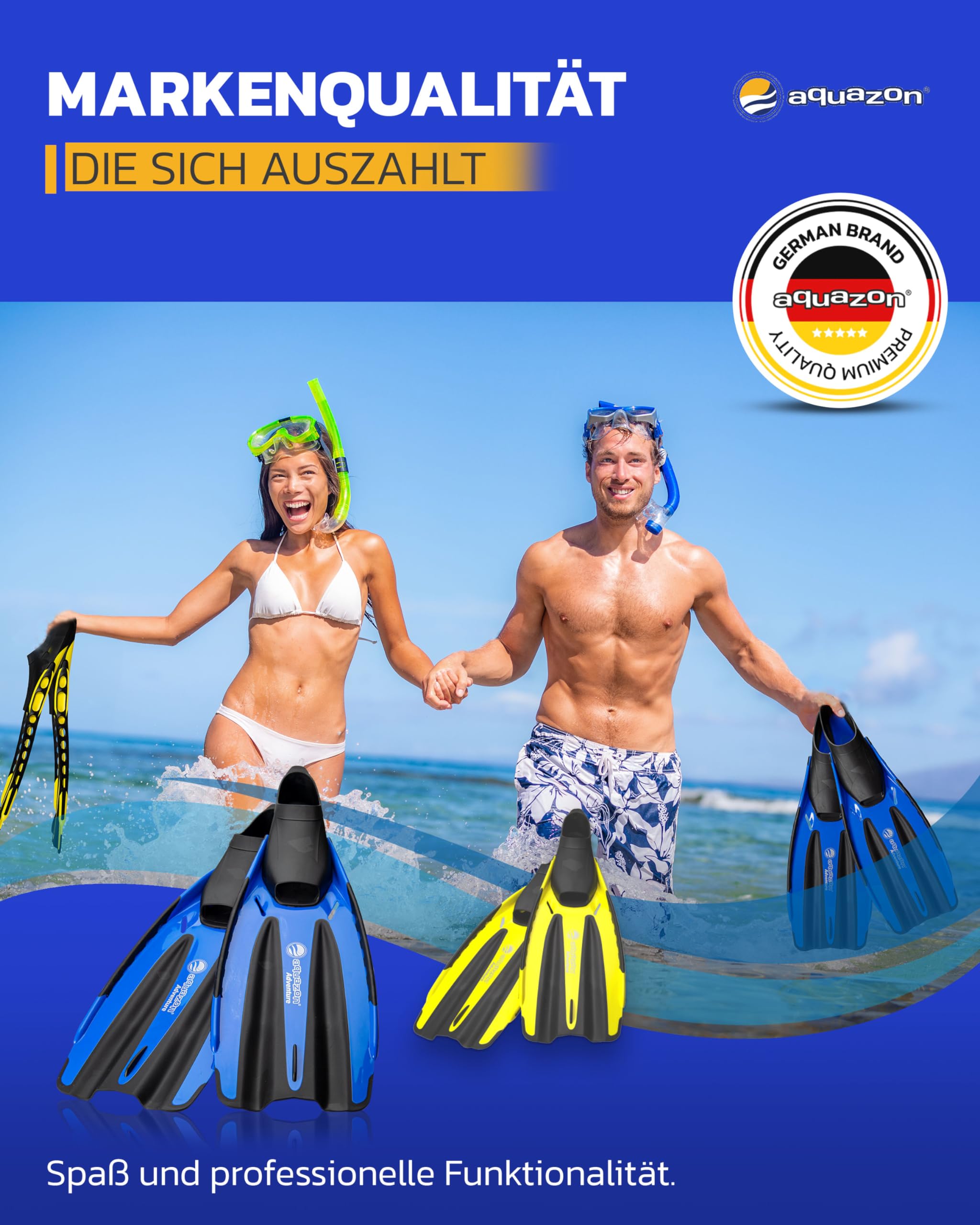 AQUAZON Adventure Marken Flossen-technisch hervorragende Schnorchelflosse mit extra weicher Fußtasche-optimaler Vortrieb durch hydrodynamische Optimierung