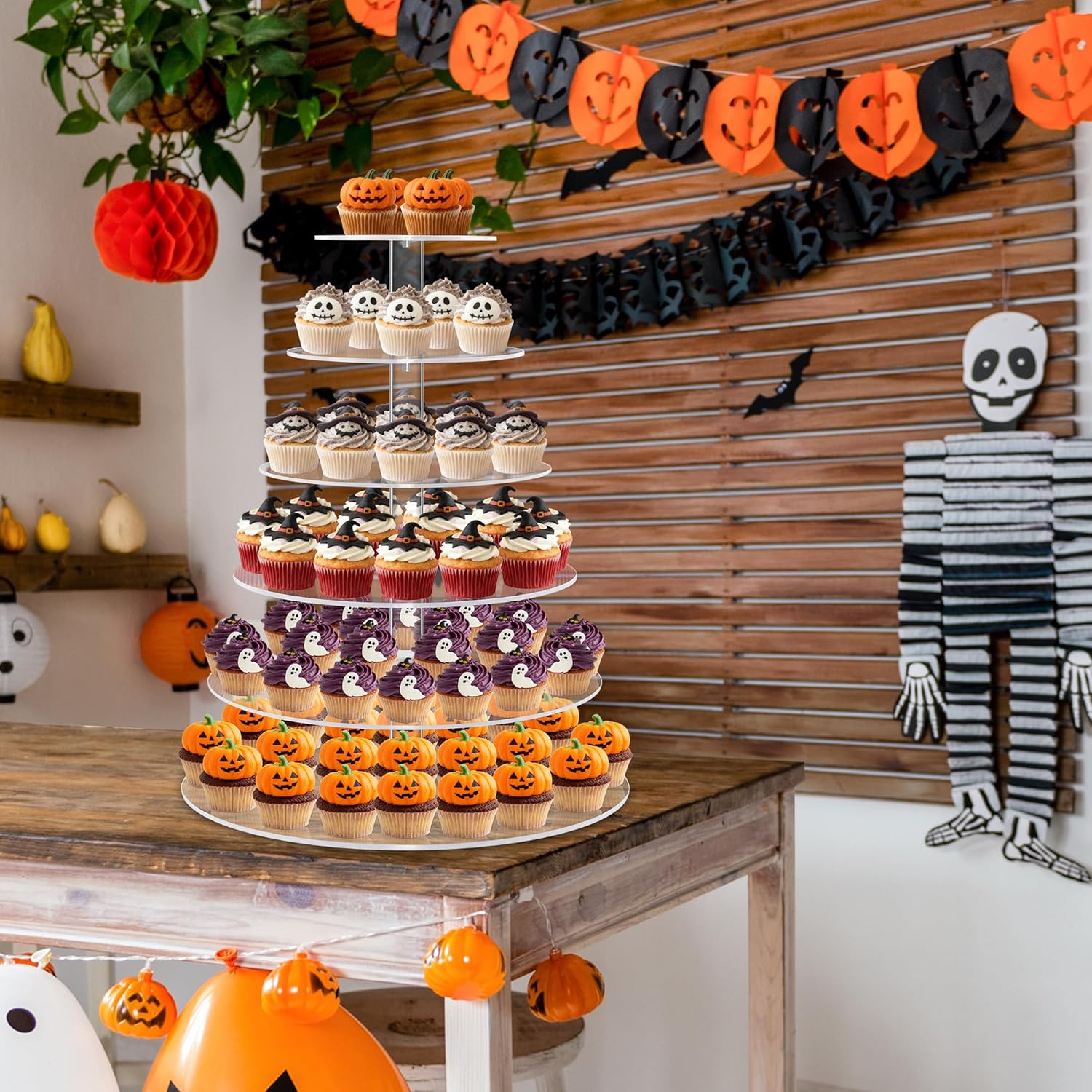 Cupcake Stand for 80 cupcakes, Acrylic, Large, Round, 6 Tier, Easy Assembly, Clear, for Wedding,Birthday, Party, Baby Shower