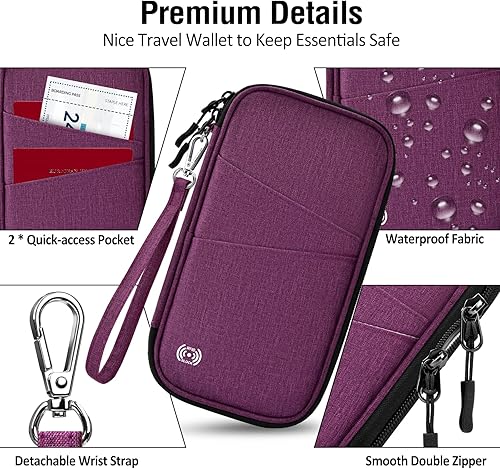 Miniatura 7 de BKNOOU Soporte para pasaporte familiar con bloqueo Rfid, organizador de documentos de viaje, cartera de pasaporte de viaje, impermeable, soporte