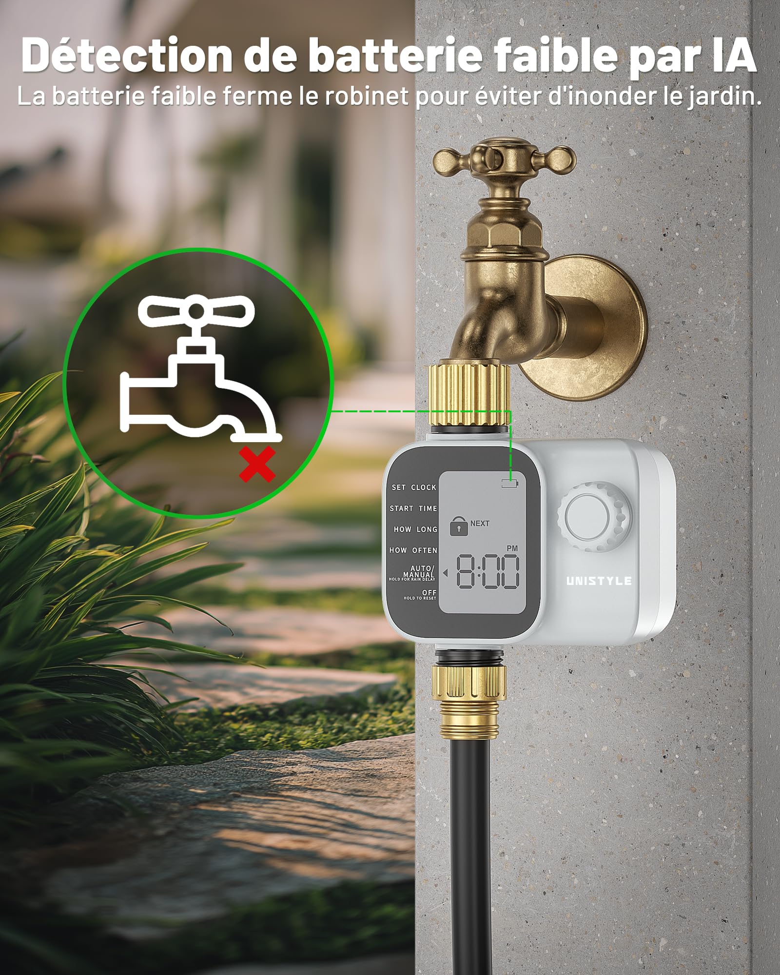 Programmateur Arrosage Unistyle | Nouvelle édition 2026 – Arrosage Automatique du Jardin, Utilisation Simple et Intuitive, Raccord en Laiton, Indice de Protection IP55, Programmes Arrosage Flexibles