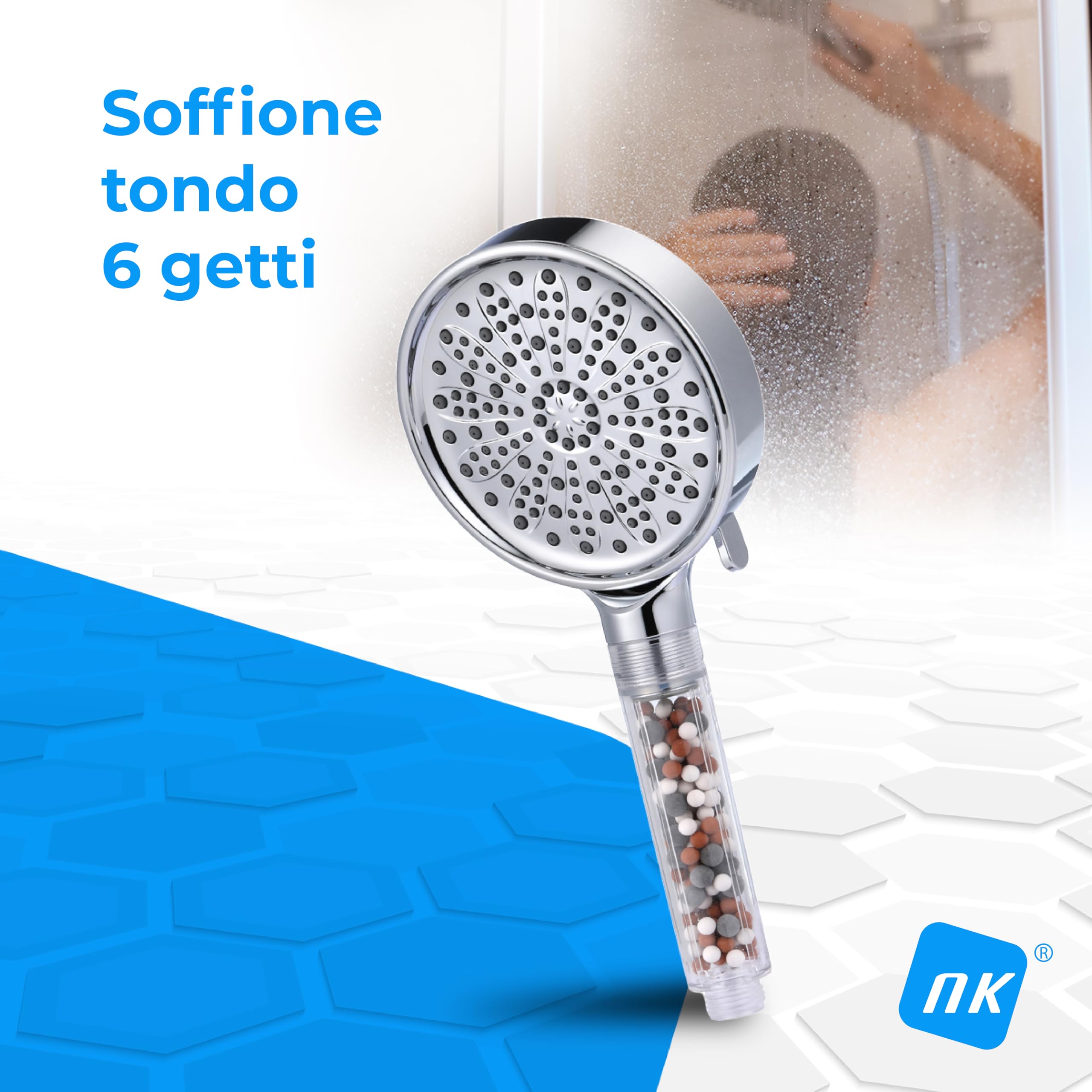 Soffione Doccia Ad Alta Pressione Cromato 7,6 Cm, Con Getti Rotanti Autopulenti, 2.5 GPM, Risparmio Idrico, Facile Installazione - 3