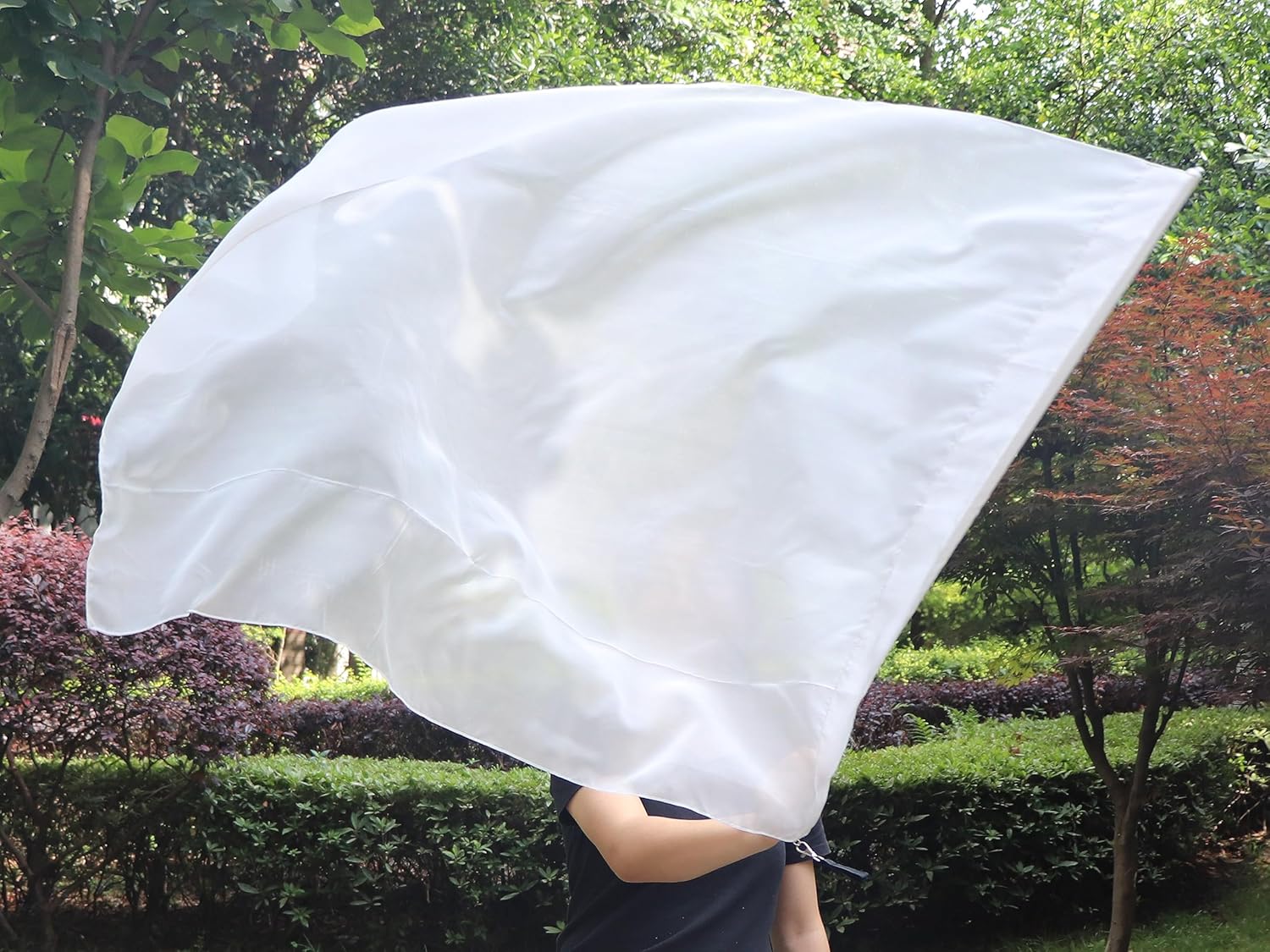 Winged Sirenny Silk Flag Poi, 50" Rectangular Spinning Playsilk, Praise Prophetic Worship Adoration Dance Banner (white)