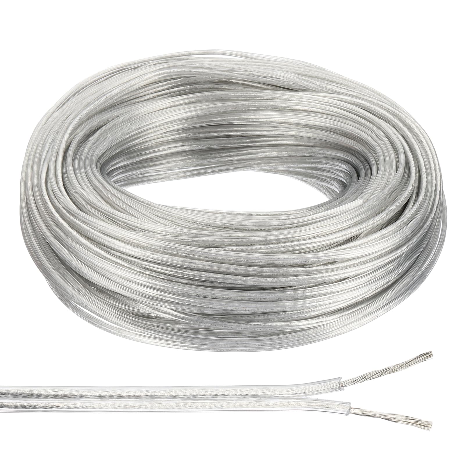 PATIKIL 200ft 18/2 Cavo Rivestito in PVC, Cavo Flessibile Elettrico Isolato per Lampada SPT-1 a 300V Resistente al Calore per Lampada LED Altoparlante, Trasparente, Certificato UL