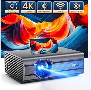 [Auto Focus] 4K Projector with WiFi6 and Bluetooth 5.2, 700ANSI Native 1080P Outside Outdoor Video Gaming Projectors Smart Home Movie Proyector Support Auto 6D Keystone for iOS/Android/TV Stick, Grey