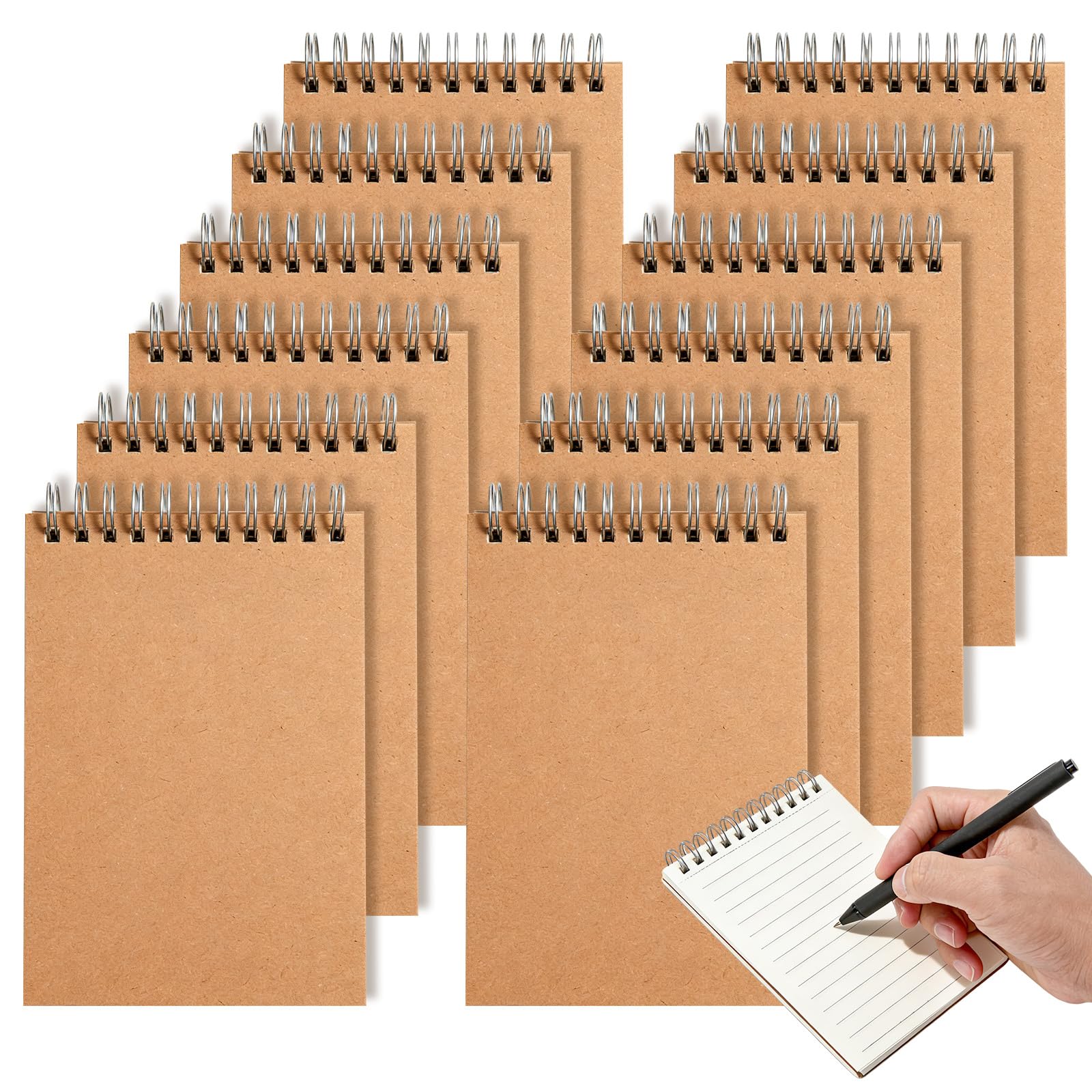 QUMENEY 12 Pack A6 Spiral Notebooks Kraft Cover Lined Journals Notepads