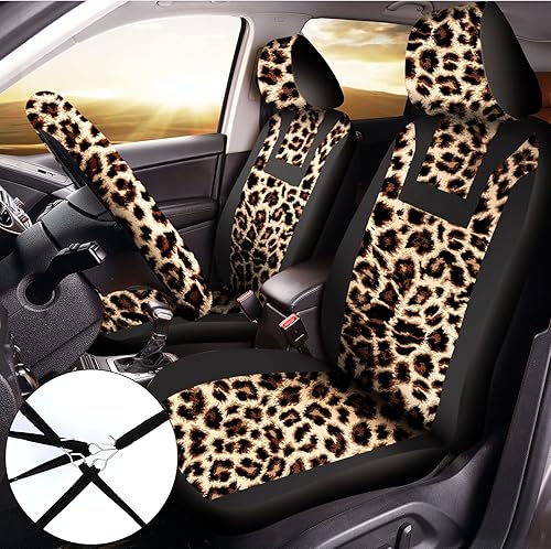 Miniatura 4 de Tallew Juego completo de fundas de asiento de automóvil con diseño de leopardo para automóvil, funda para placa de automóvil, protector de leopardo,