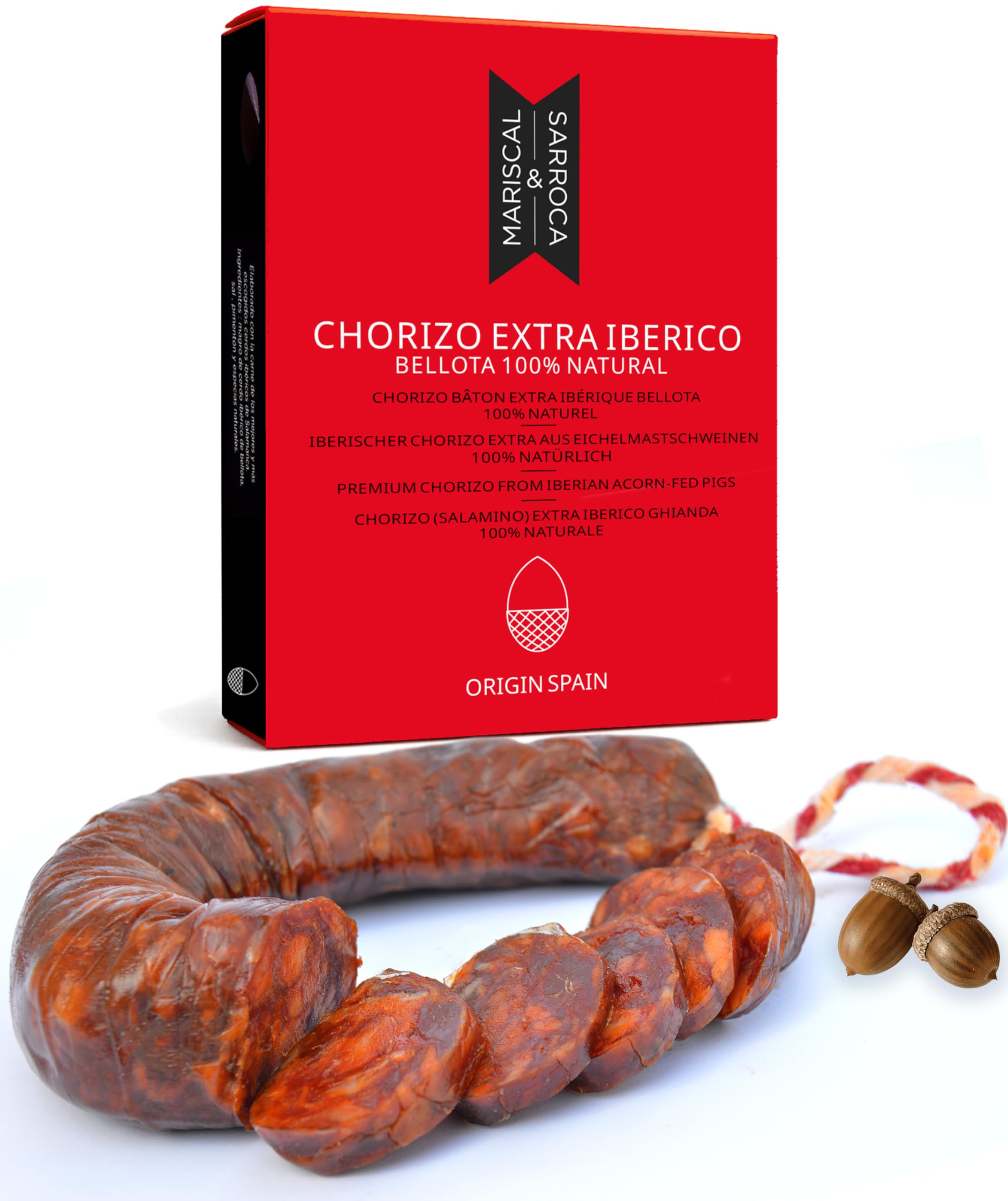 Chorizo Extra Ibérico Bellota 100% Natural Formato Herradura Curado Gourmet Sin Aditivos Artesanal Español Embutido Premium con Pimentón de La Vera Ideal Tapas Recetas Auténticas 200 gr