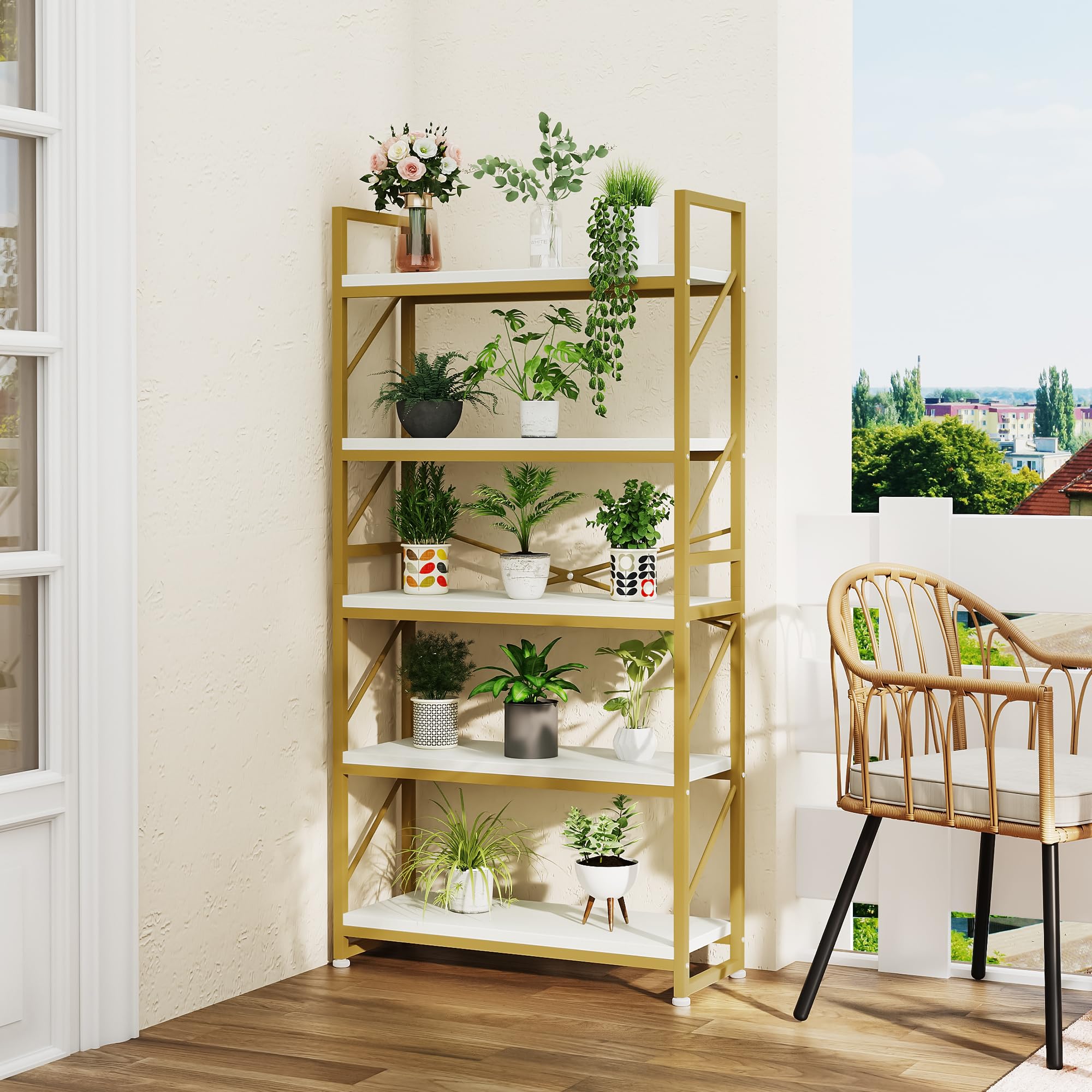 Industrielles Bücherregal Aus Holz & Metall - 5 Etagen Regal Im Vintage-Look