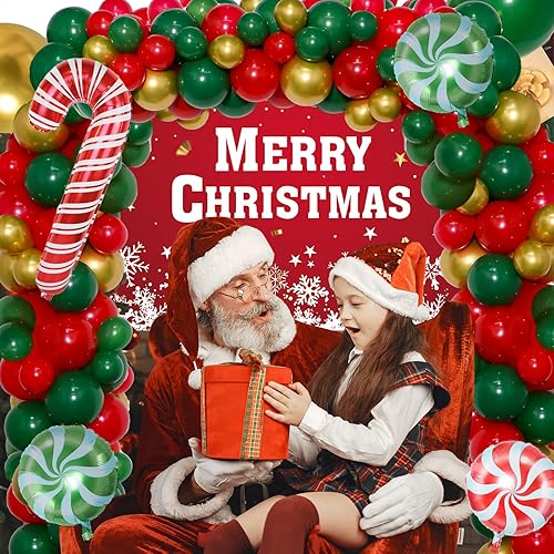 Miniatura 3 de Decoraciones de Navidad, decoraciones de fiesta de Navidad, kit de guirnalda de arco de globos de Navidad con globos de bastón de caramelo verde y