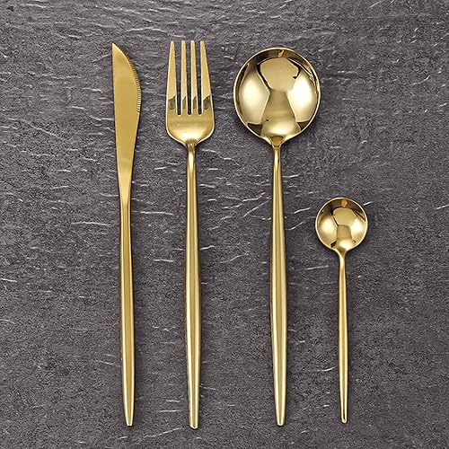 Miniatura 2 de Zalaxt Juego de cubiertos de 24 piezas, juego de cubiertos para 6, cuchara tenedor y cuchillo, juego de vajilla para el hogar para 6, juego de