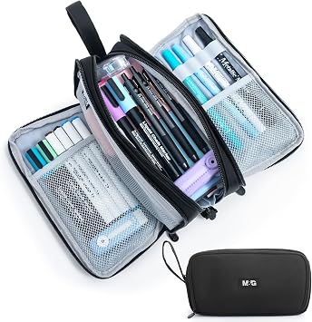 M&G Large Pencil Case, Big Capacity Pencil Pouch with 3-layer Compartment, Portable Handheld Pencil Bag, Cute School Stationery Organizer for Boys Girls Men Women, Ideal for Office School