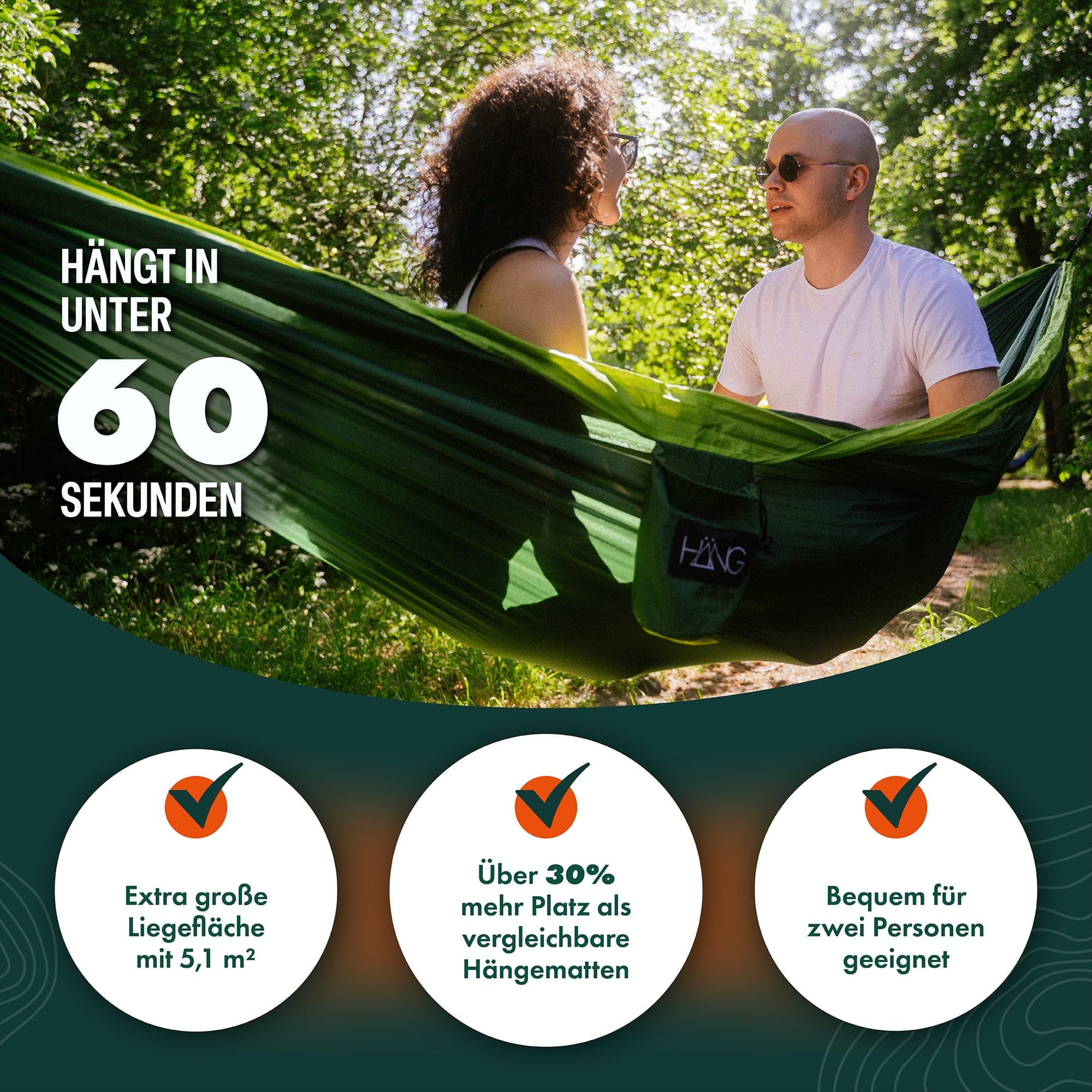 HÄNG Hamaca de camping exterior de nailon de seda de paracaídas para 2 personas, 300 x 170 cm, portátil, ultraligera, transpirable, hasta 200 kg, incluye suspensión para viajes, playa, jardín, bosque