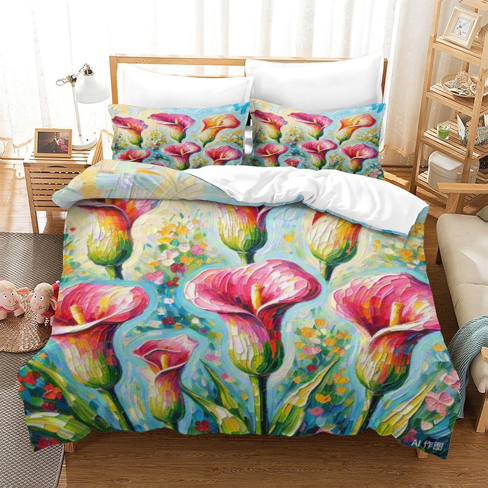 Linge de lit Calla Lily en 3D pour la chambre d'enfant et ado