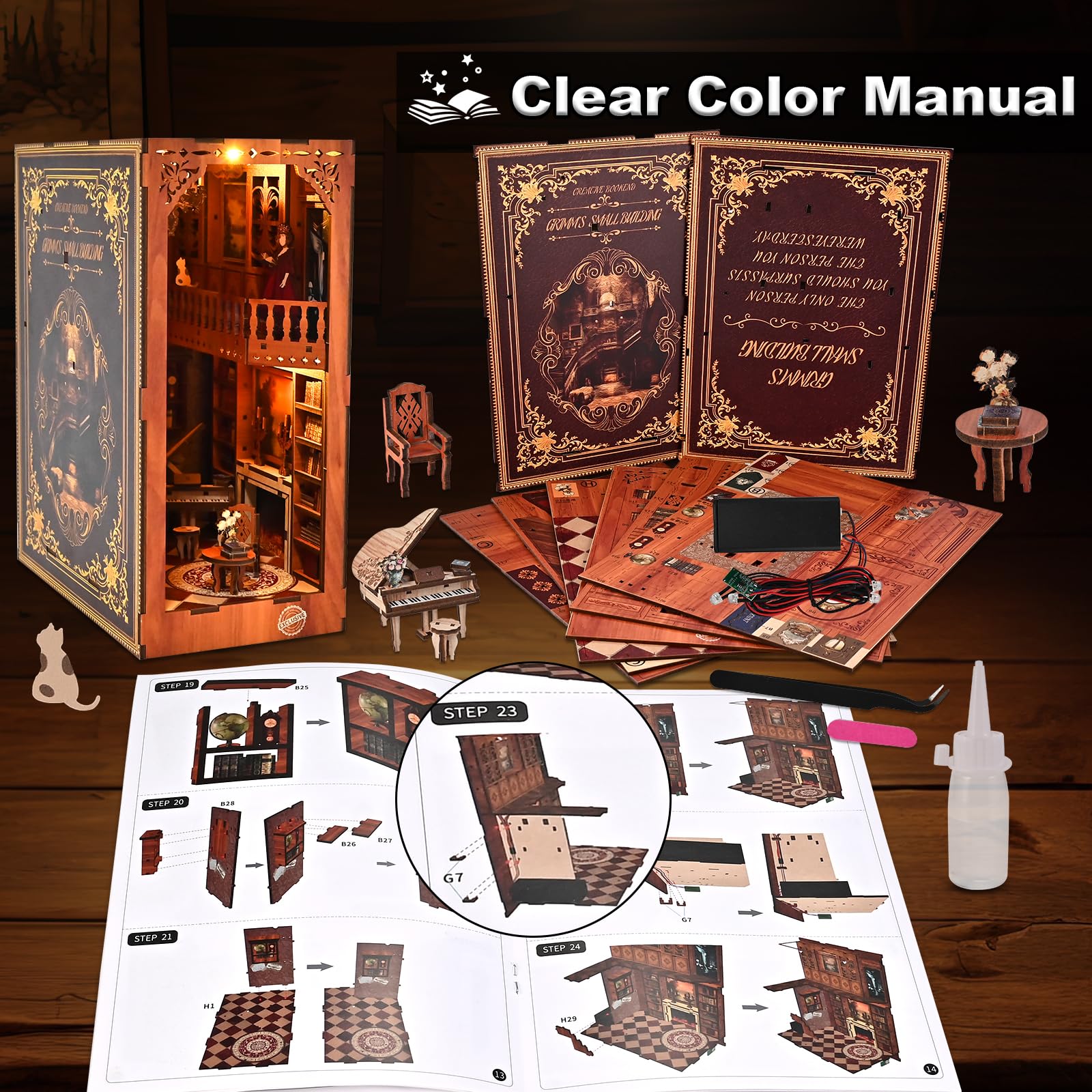 Wooderma Book Nook, Grimm's Maquetas para Construir Adultos, Casa de Muñecas como Home Decoration, Kit Manualidades Adultos, Maquetas para Montar de Madera, DIY Miniature House, Booknook Miniaturas