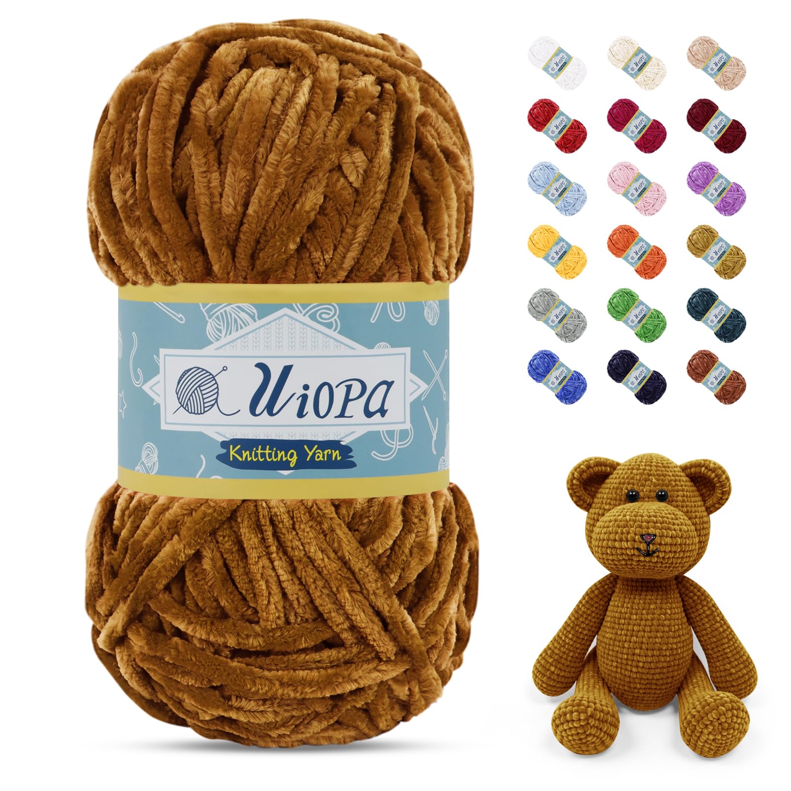Uiopa 100g/80m Chunky Chenille Yarn, Plush Velvet Yarn Thick Chenille Wool, Red Brown Fluffy Crochet Chunky Wool for Amigurumi Blankets Clothes DIY Crafts — image 1