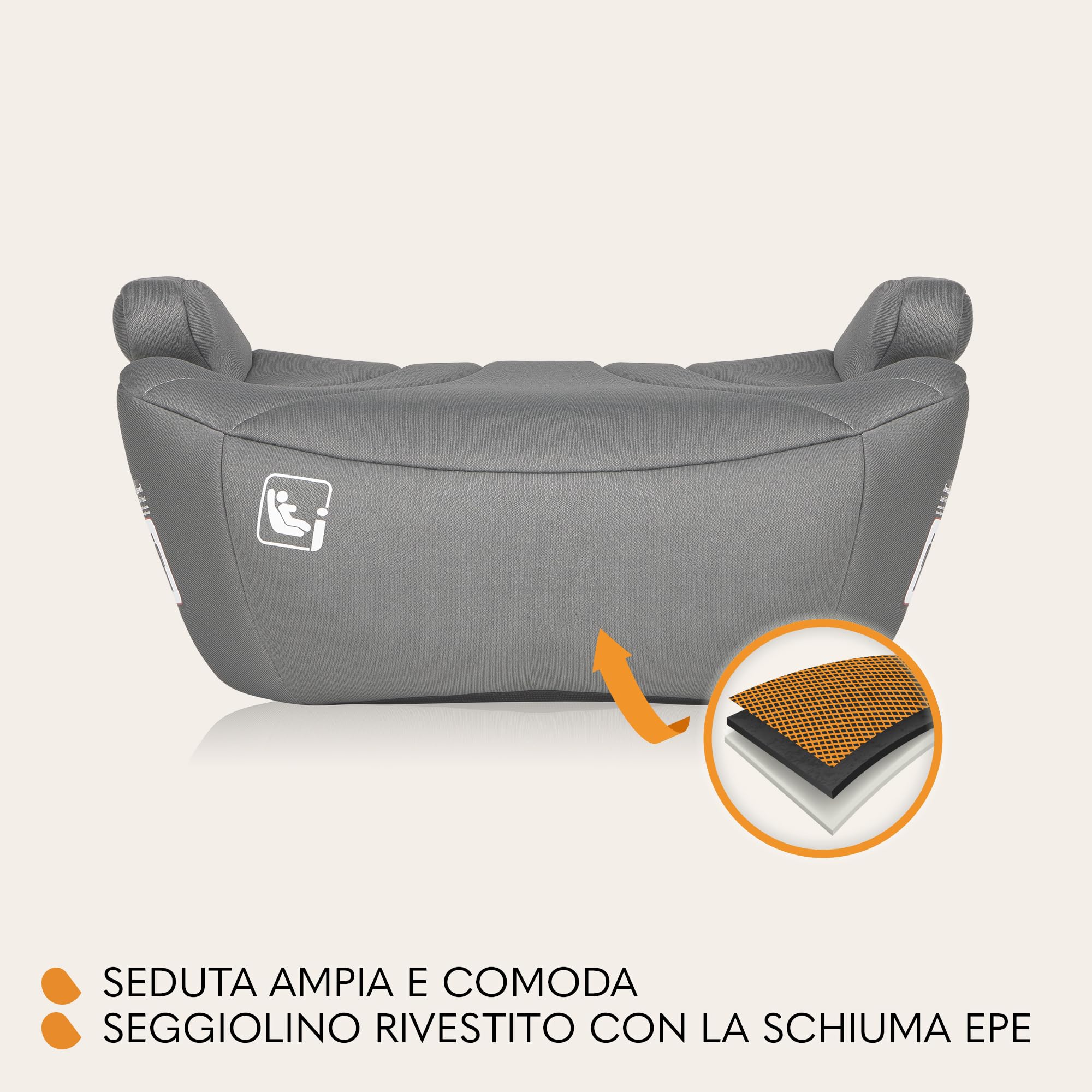 Lionelo Rialzo Auto per bambini LUUK I-Size Gruppo 2/3, 125-150 cm (22-36kg) Booster Leggero 1,6 kg e Comodo - Schiuma Adattiva, Braccioli, Traspirante e Lavabile, Facile installazione con cintura