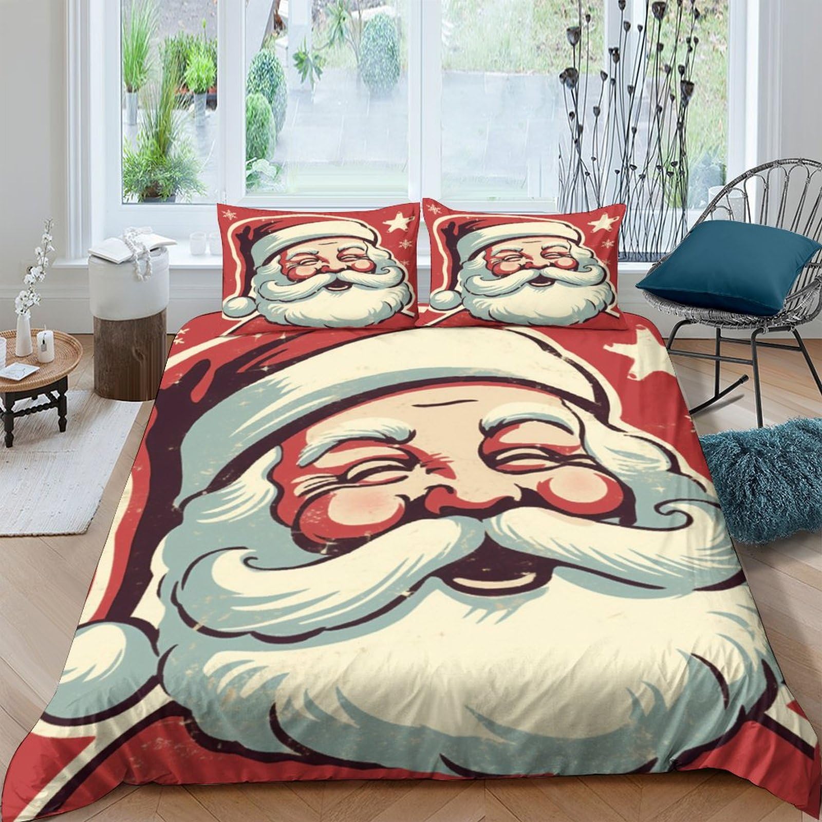 Housse de couette Noël 3D rétro pour réchauffer l'ambiance de la chambre King
