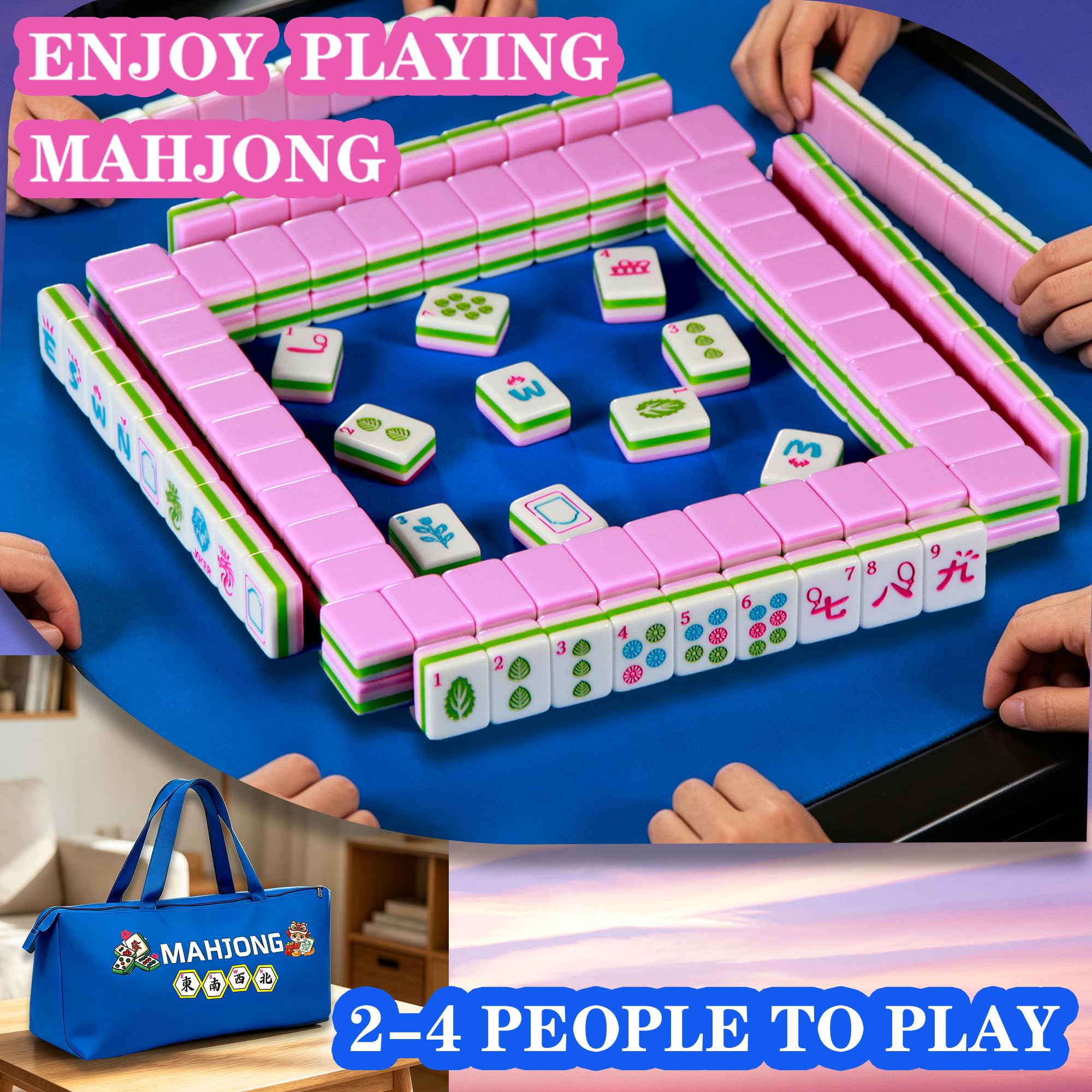 Set di piastrelle Mahjong a 4 strati rosa, 3 cm, set di piastrelle Mahjong americano