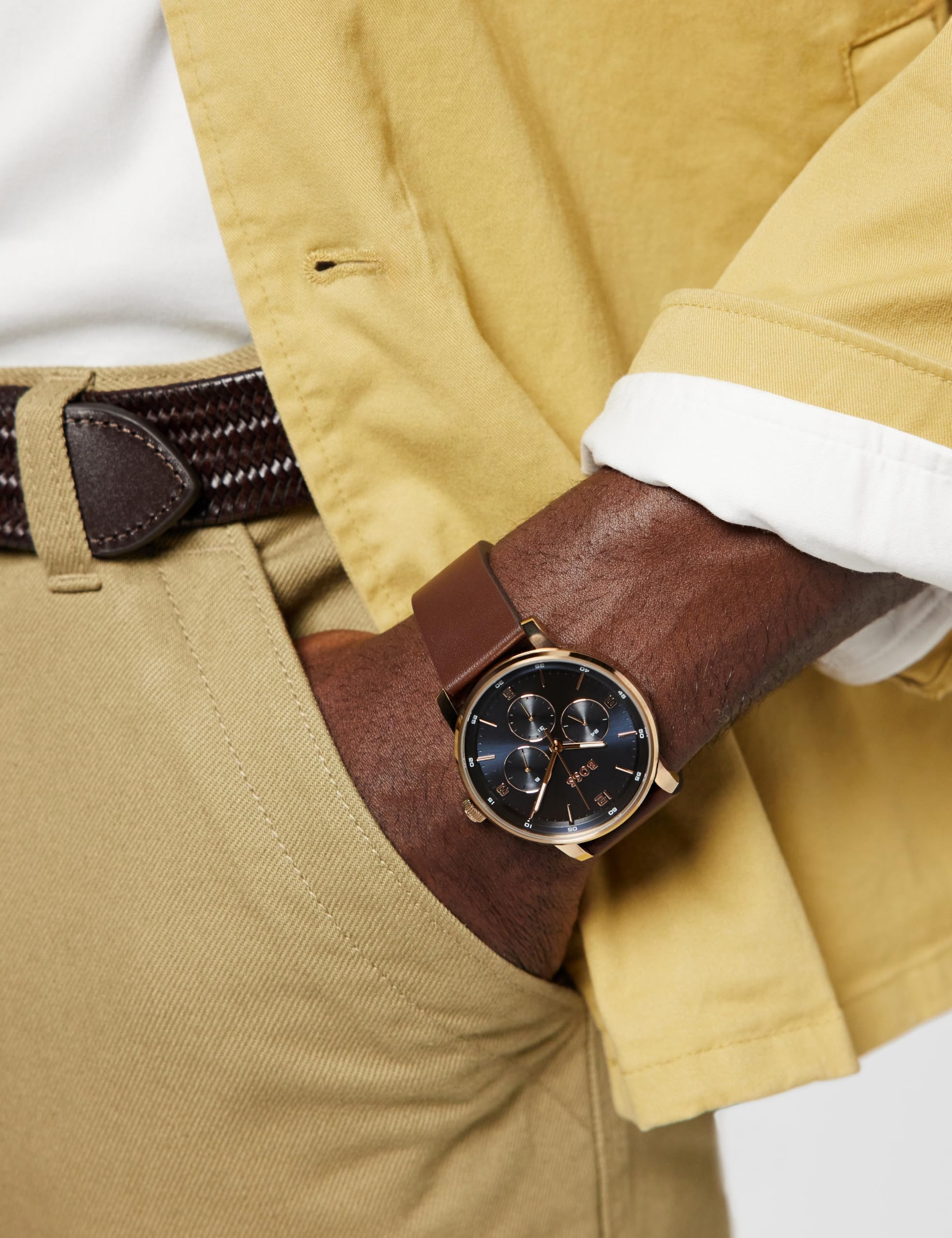 BOSS Multi Zifferblatt Quarz Uhr für Herren Kollektion Contender mit Schwarzem oder Braunem Lederarmband