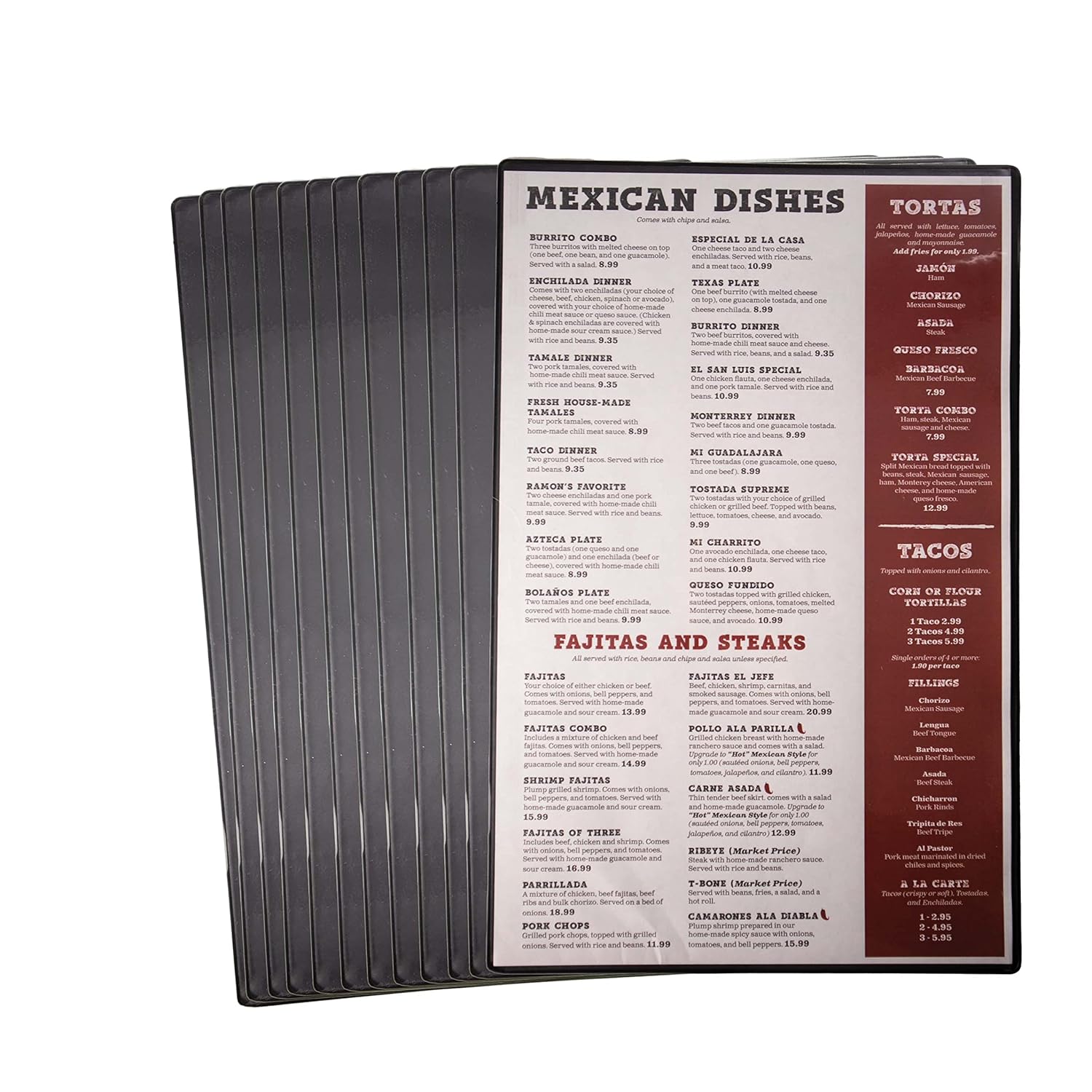 Risch Menu Cover Holder Board, Heat-Sealed, Double-Sided Black Page Hardboard Holder with Clear Pocket Protector Corners – for Restaurants, Wine List, Pubs, Breweries, Bars,11” x 17”, (Pack of 12)