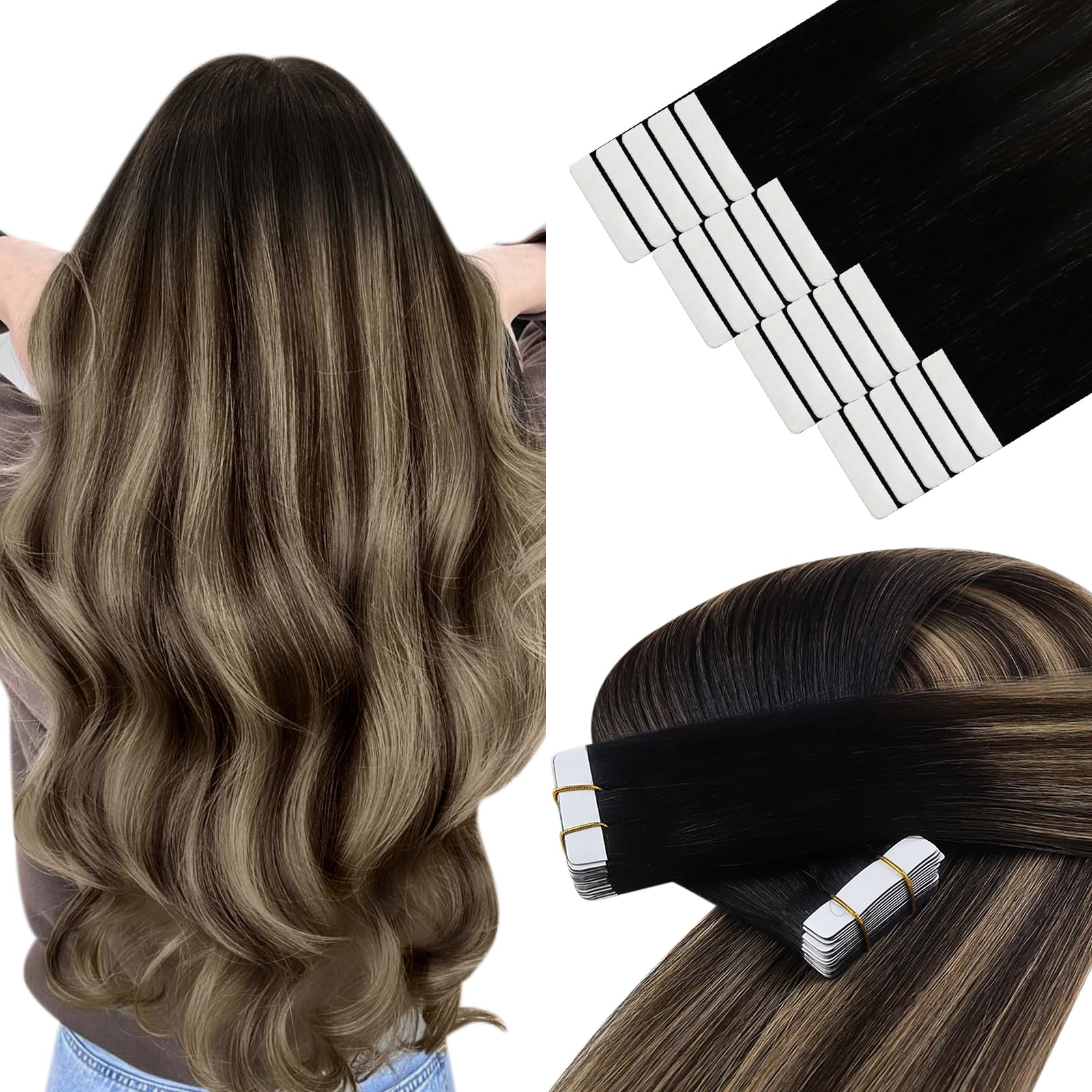 YoungSee Tape Hair Extensions Platinum Blonde 16In Tape in Hair Extensions Real Human Hair for Women 20pcs 50g Easy to Wear Hair Tape-in Extensions Blonde — view 28