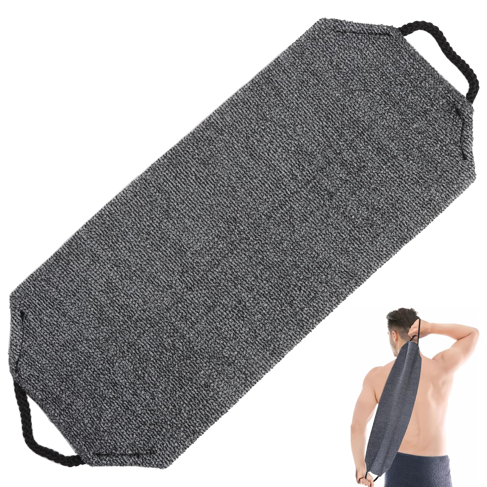 Esponja Exfoliante para la Espalda de Doble Cara con Asas, para Limpieza Profunda y Exfoliación, Herramienta de Baño para Eliminar Suciedad y Piel Muerta, Apta para Todo Tipo de Piel, 46 x 20 cm