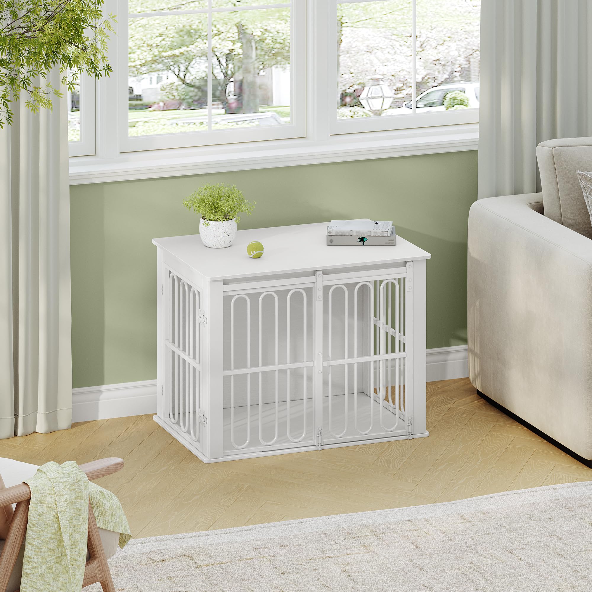 HEXCELEN Jaula para Perros Mueble de Madera, 81 × 55 × 62,4 cm, 2 Puertas, Blanco