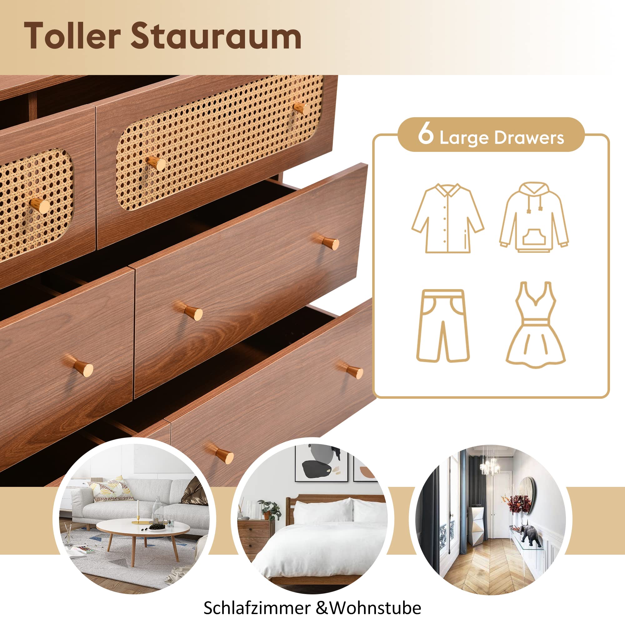 Commode met zes laden Engordany 02 | massief beukenhout | gelakt