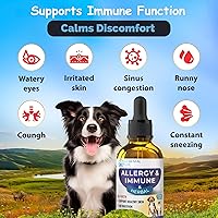 Vista 3 de Gotas de alivio de alergias para perros y gatos, suplemento natural de apoyo antipicazón, alivia las alergias estacionales, la irritación de la piel