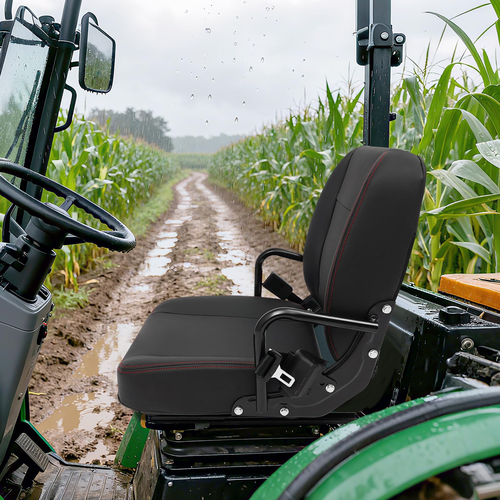 Asiento universal ajustable para carretilla elevadora, asiento de cortacésped, asiento de tractor | Asiento con respaldo ajustable y cinturón de seguridad para excavadora skid loader excavadora Dozer Telehandler