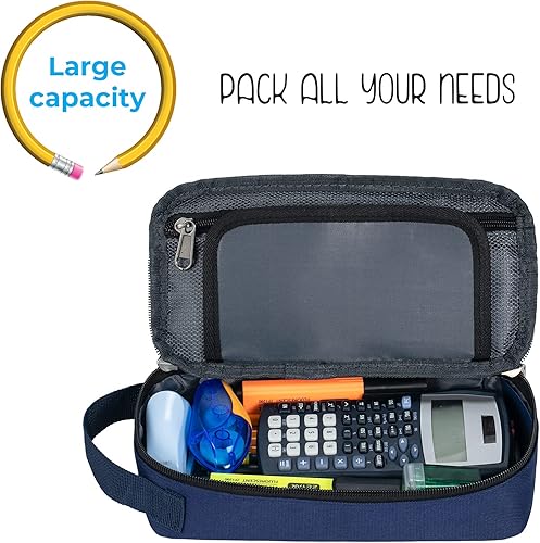 Miniatura 4 de Estuche grande para lápices, estuche duradero para bolígrafos con gran capacidad, bolsa de papelería portátil minimalista con asa para escuela,