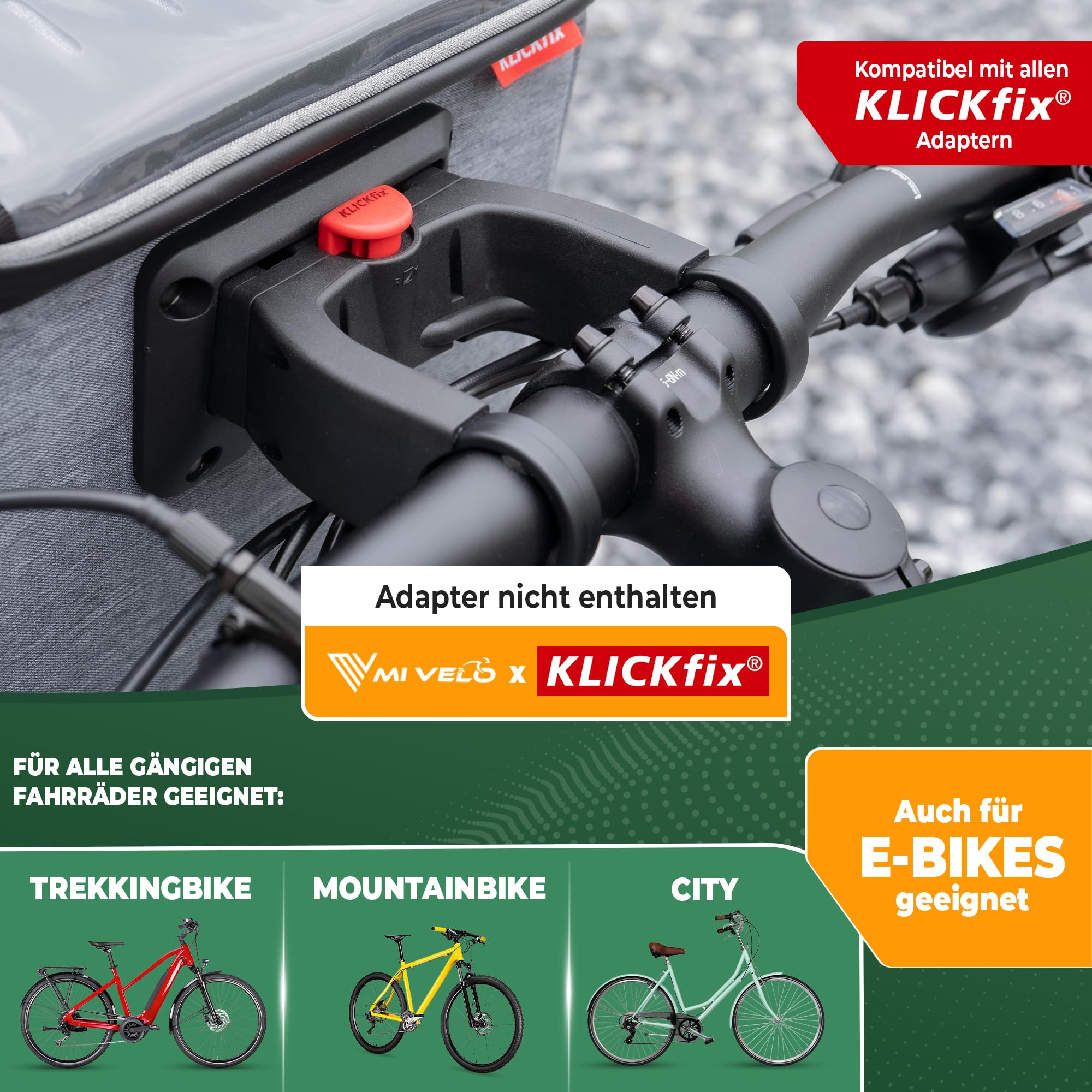 MIVELO Lenkertasche Fahrrad - Fahrradtasche Lenker - wasserabweisend & geräumig - Lenkertasche - Tasche Lenker - E-Bike tauglich - mit Handyfach (Grau, ohne Adapter)
