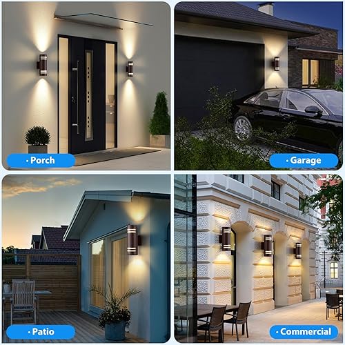 Miniatura 7 de SHIMR Iluminación de pared al aire libre del atardecer al amanecer, bombillas LED de bronce para exteriores incluidas, modernas luces de pared al