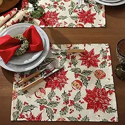 Jogo Americano Natalino Dohler Celebra Natal 6 Peças 45 x 35 cm Toalha Vermelha Verde Branca Brilho (Natal 106)