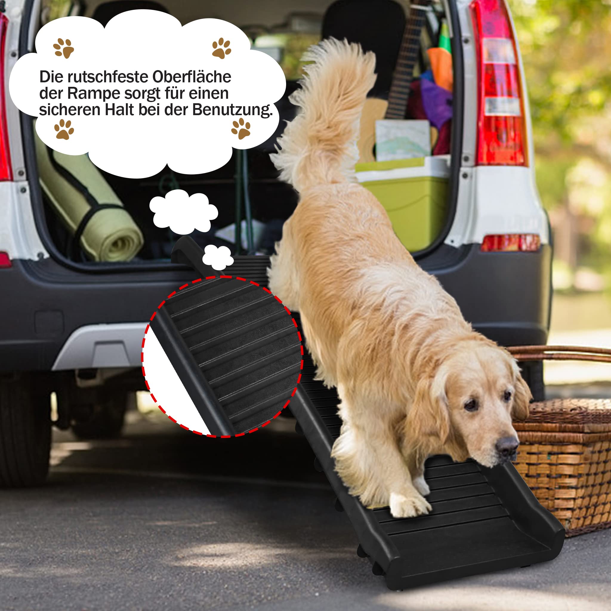 Rampa Per Cani Pieghevole - Per Auto, Plastica Antiscivolo, Portata 90kg, 156cm