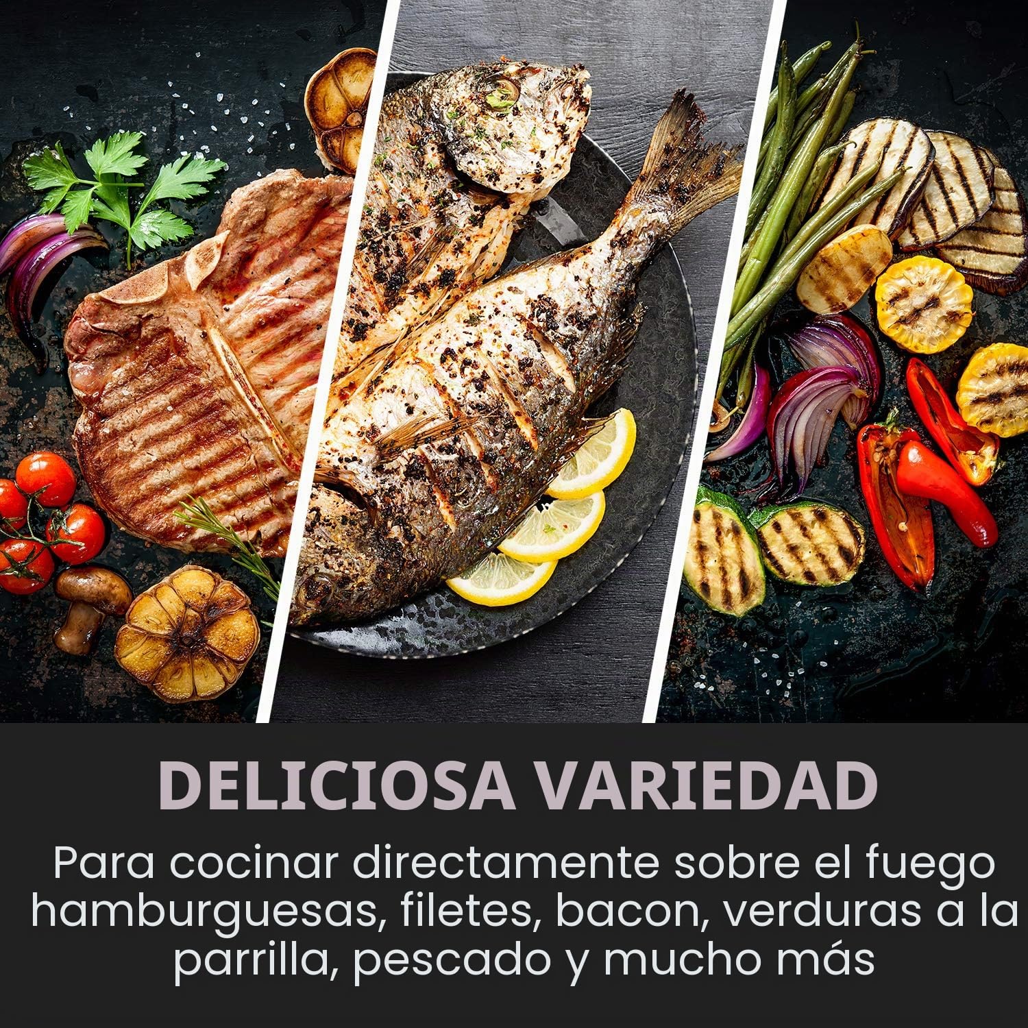 Klarstein Delicatessa Grill Pan - Placa de parrilla, Accesorio para placas de inducción, 43,5 x 23 cm, Mitad grill, Mitad plancha, Asas cool-touch, Hierro, Capa antiadherente, Negro