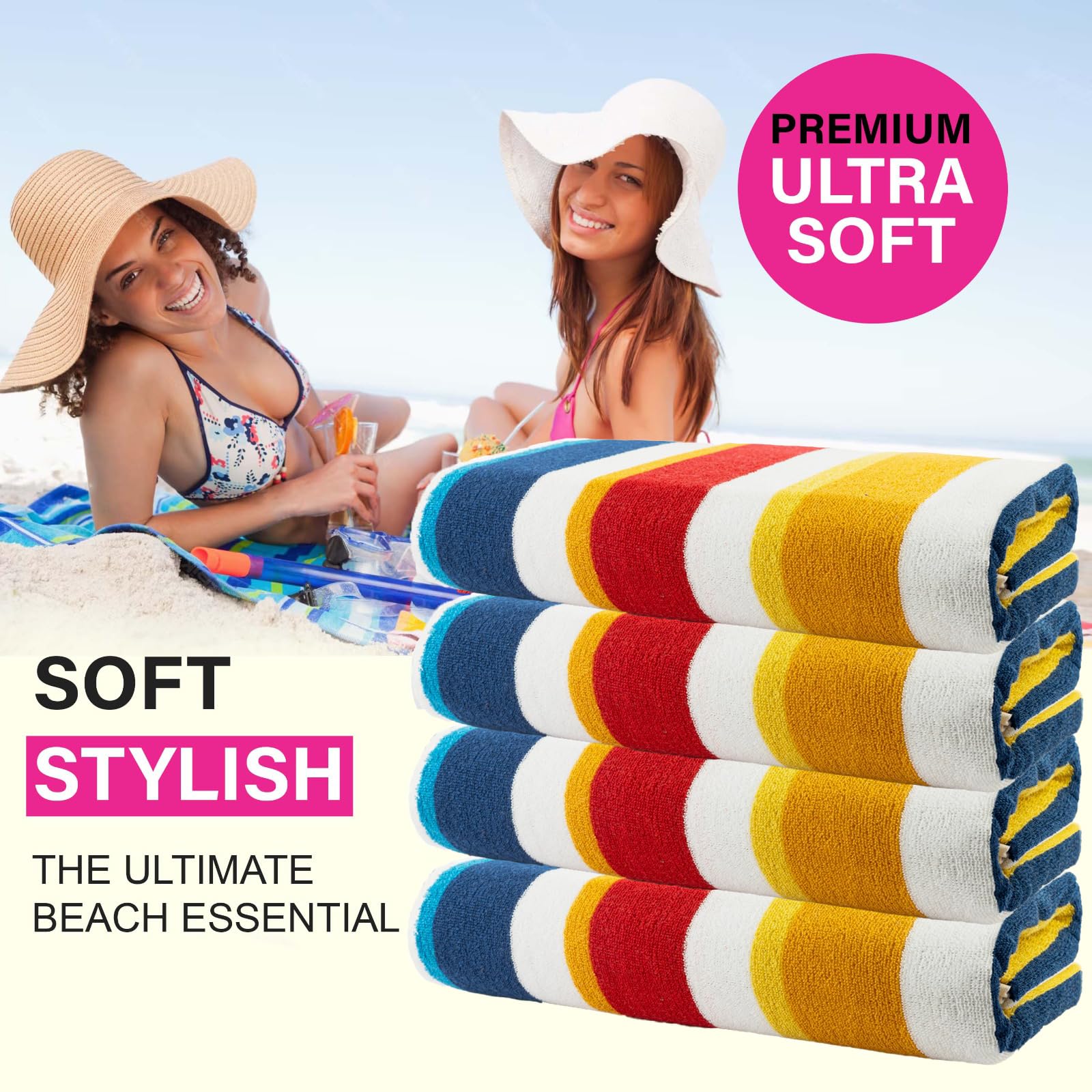 CASA COPENHAGEN Set Regalo da 4 Asciugamani Bora Bora – Giallo, Asciugamani da Piscina Extra-Large 75x150 cm, 100% Cotone (Perfetto Set Regalo Estivo per Uomini e Donne)