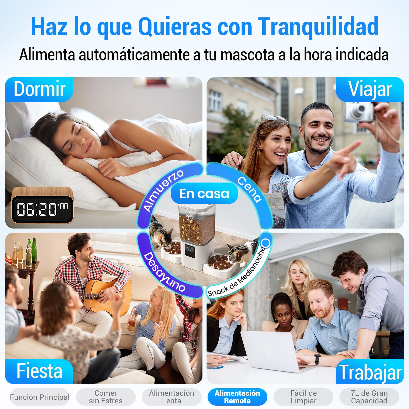 Comedero Gato Automatico Doble WiFi: 5G Dispensador Comida Gatos con Alimentación Lenta y Control por App, Comedero Perro Automatico de 7L para Varias Mascotas, Fácil de Limpiar(ACF190W-C)