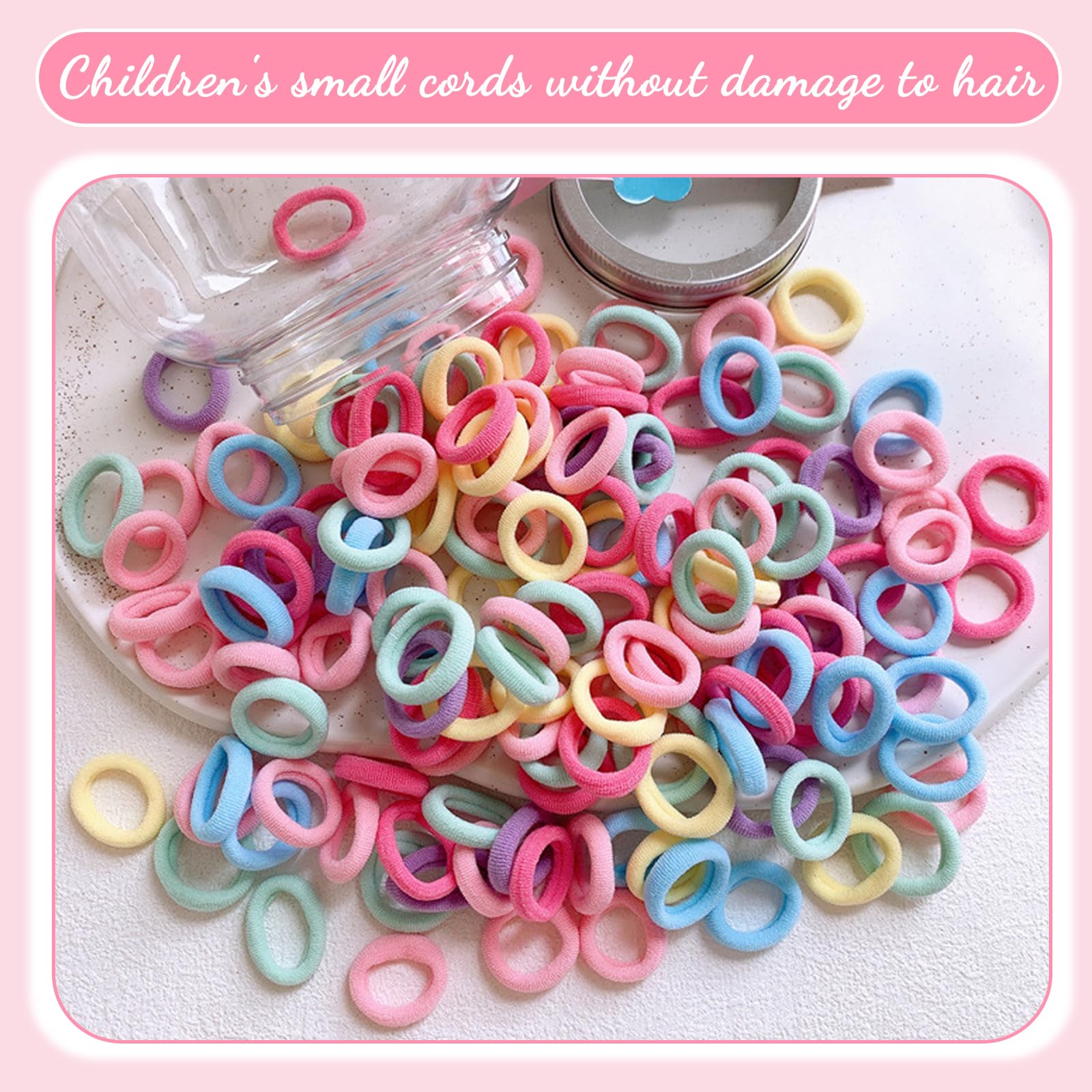 DAVBNM 300-Pack Baby Hair Bands for Girls Kids Seamless Elastic Hair Ties Toddler Bobbles No Damage for Thick Hair Multicolor - Image 4